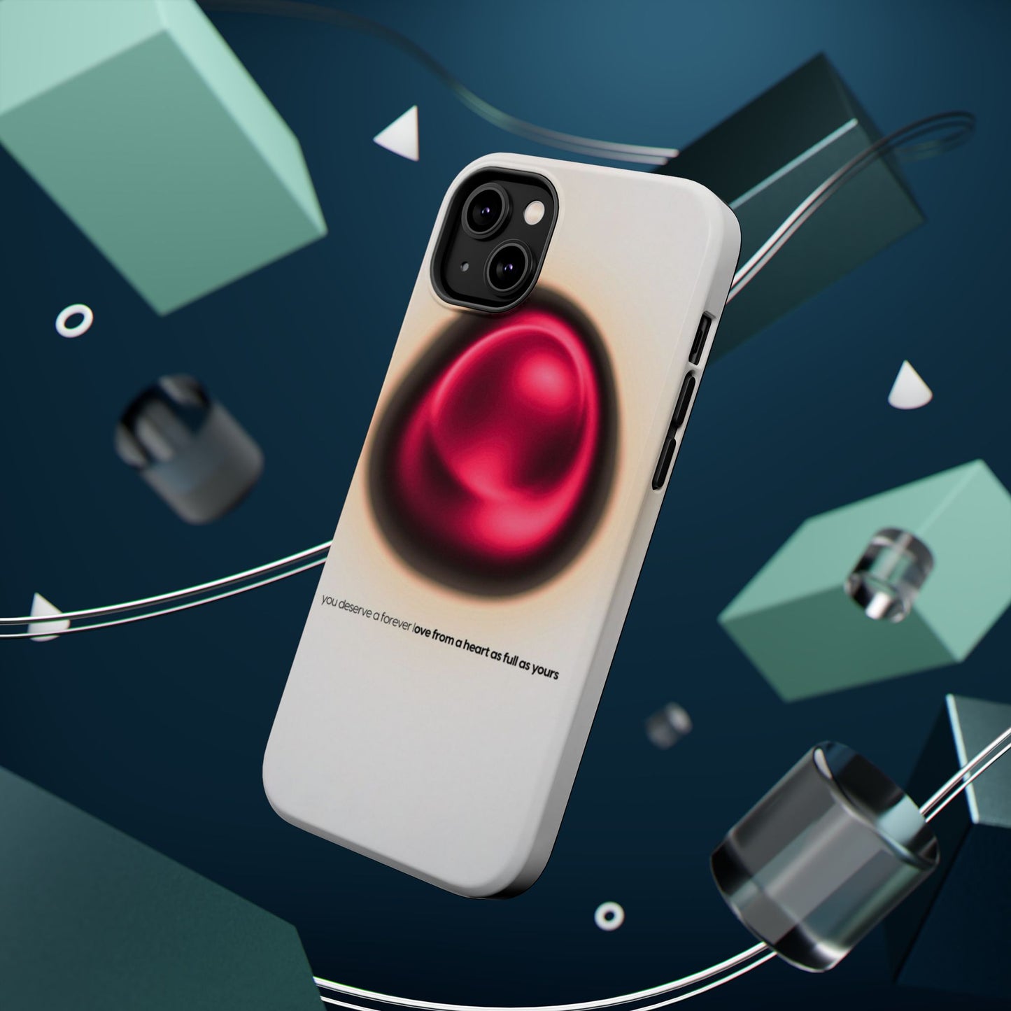 Protective Phone Case — Red Pearl Heart Design with 'You deserve a forever love' Text