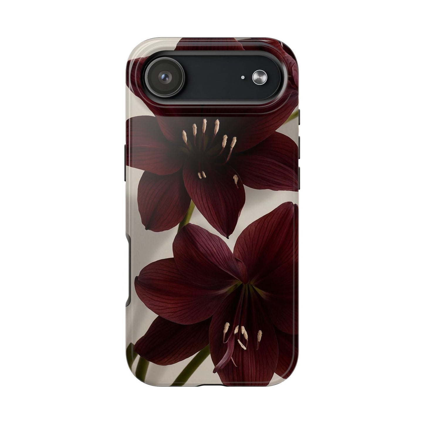 Amaryllis Noir Tough Phone Case — Dark Burgundy Floral Protective Cover