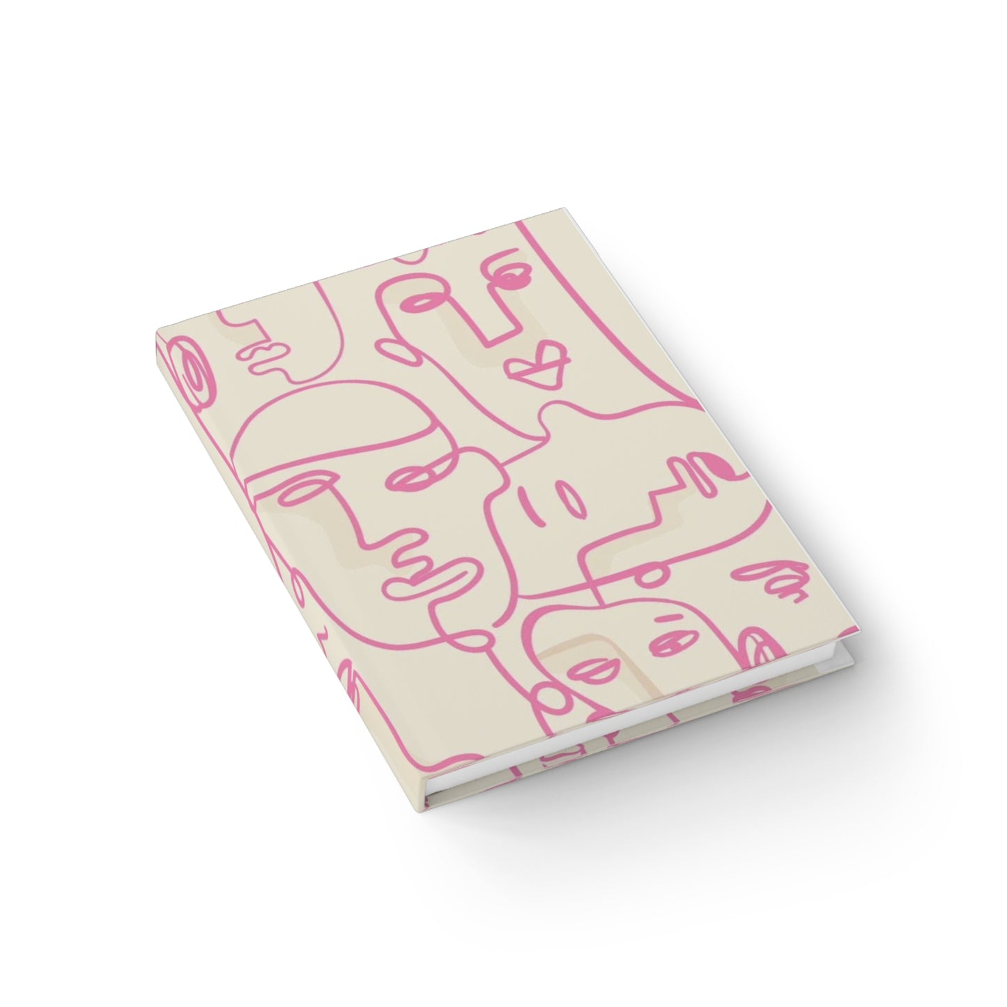 Abstract Faces Ruled Journal — Pink Line Art Notebook for Sketching, Notes & Daily Journaling