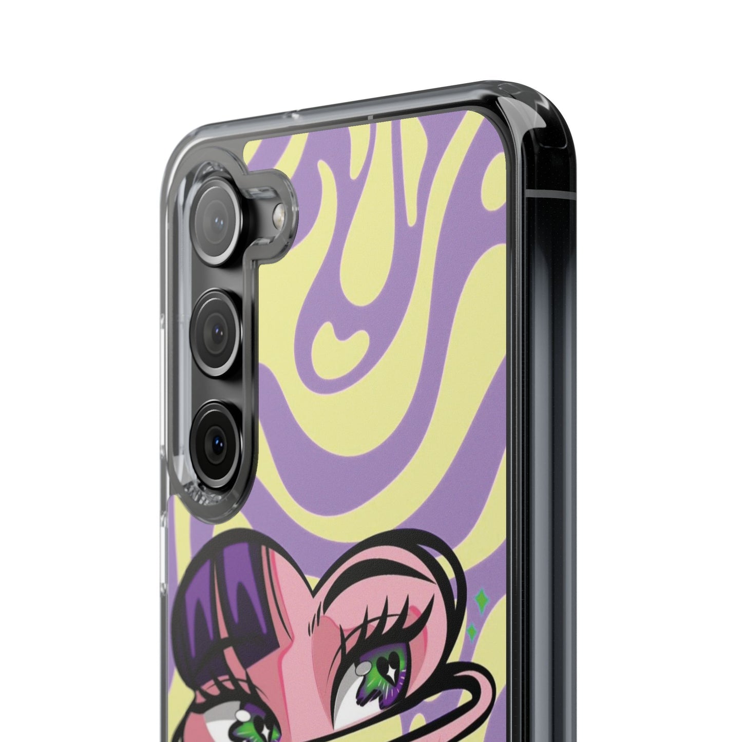 Clear Impact-Resistant Case — Retro Psychedelic Heart Face Design