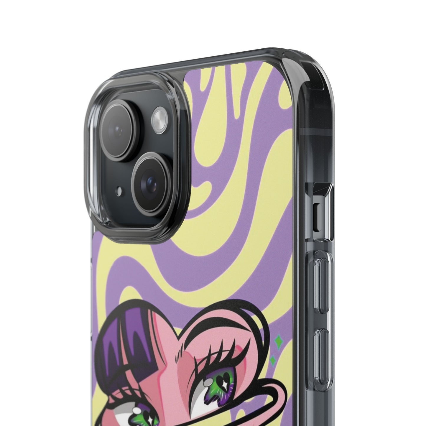 Clear Impact-Resistant Case — Retro Psychedelic Heart Face Design