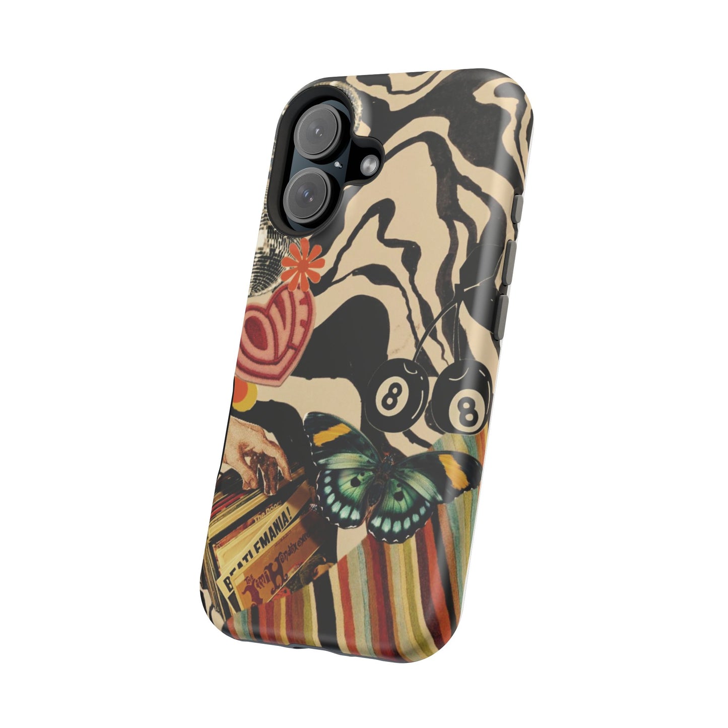 Phone Case — Retro Collage Magnetic Impact-Resistant Case with Butterfly & Zebra Print