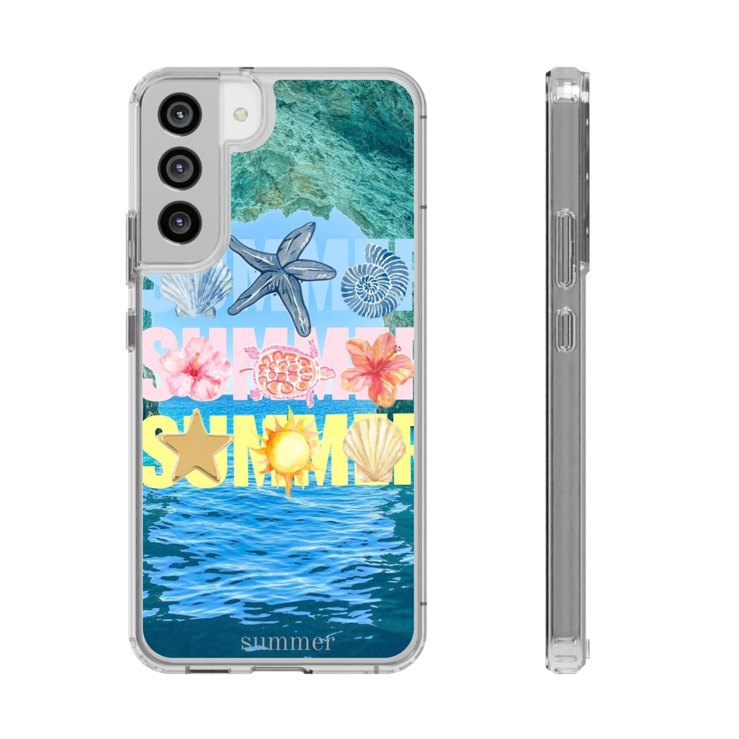 Clear Summer Beach Phone Case — Impact‑Resistant Tropical Design