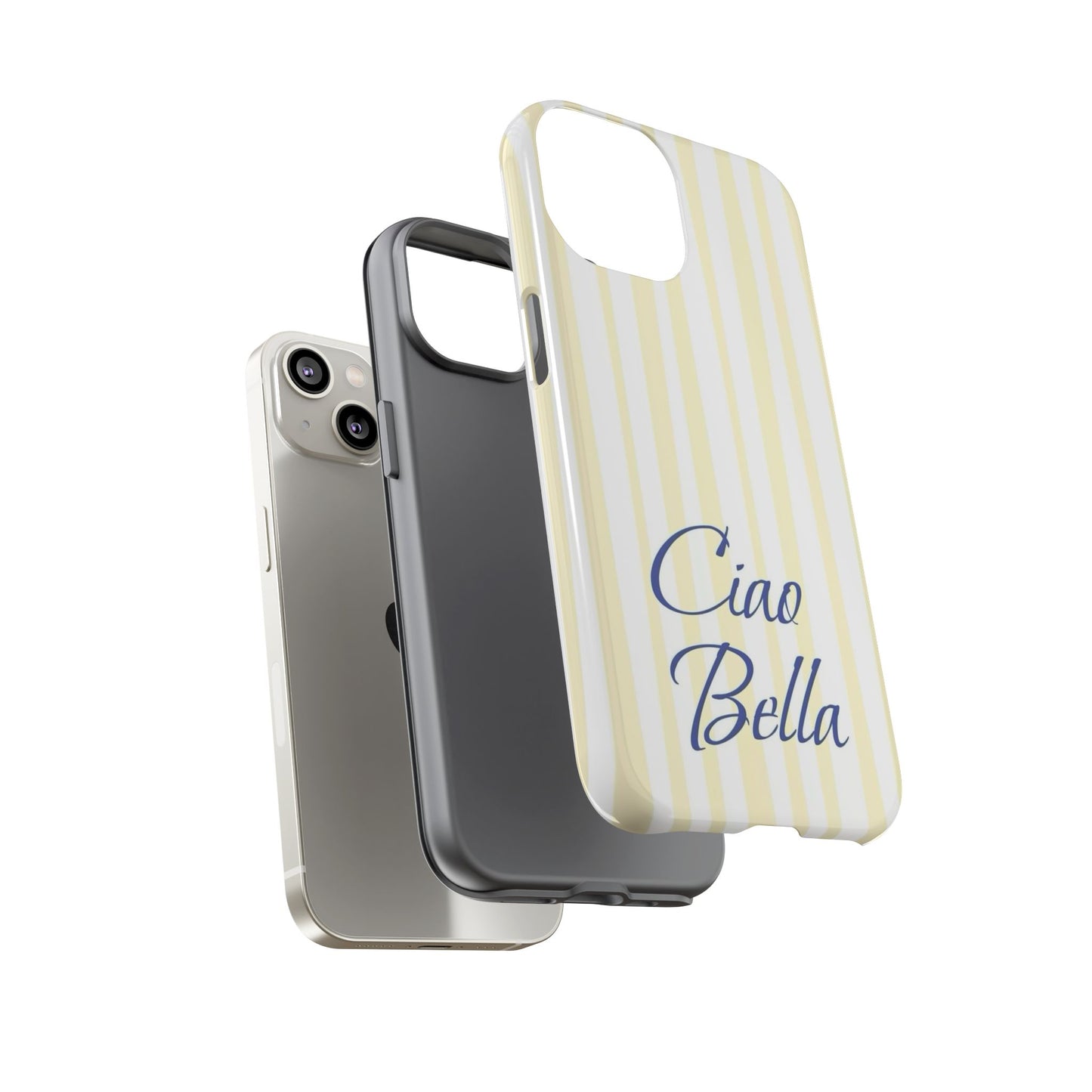Ciao Bella Phone Case – Striped Elegant Italian Script Protective Cover