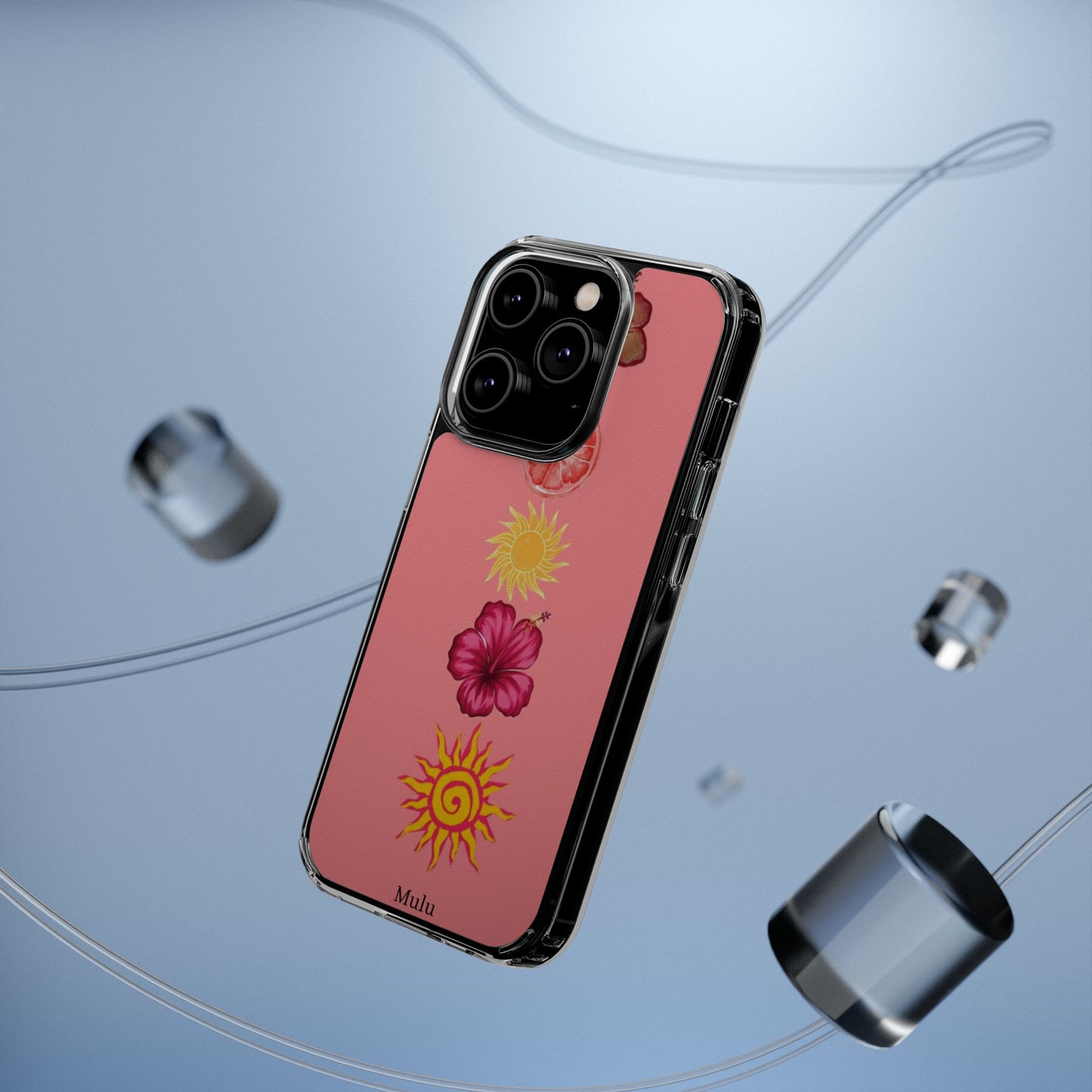 Clear Impact-Resistant Phone Case — Tropical Sun & Hibiscus Floral Design