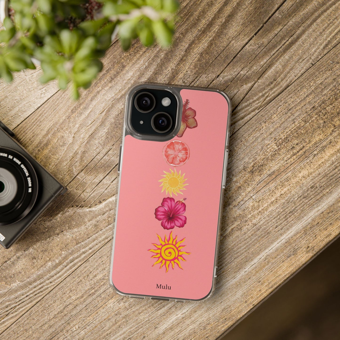 Clear Impact-Resistant Phone Case — Tropical Sun & Hibiscus Floral Design