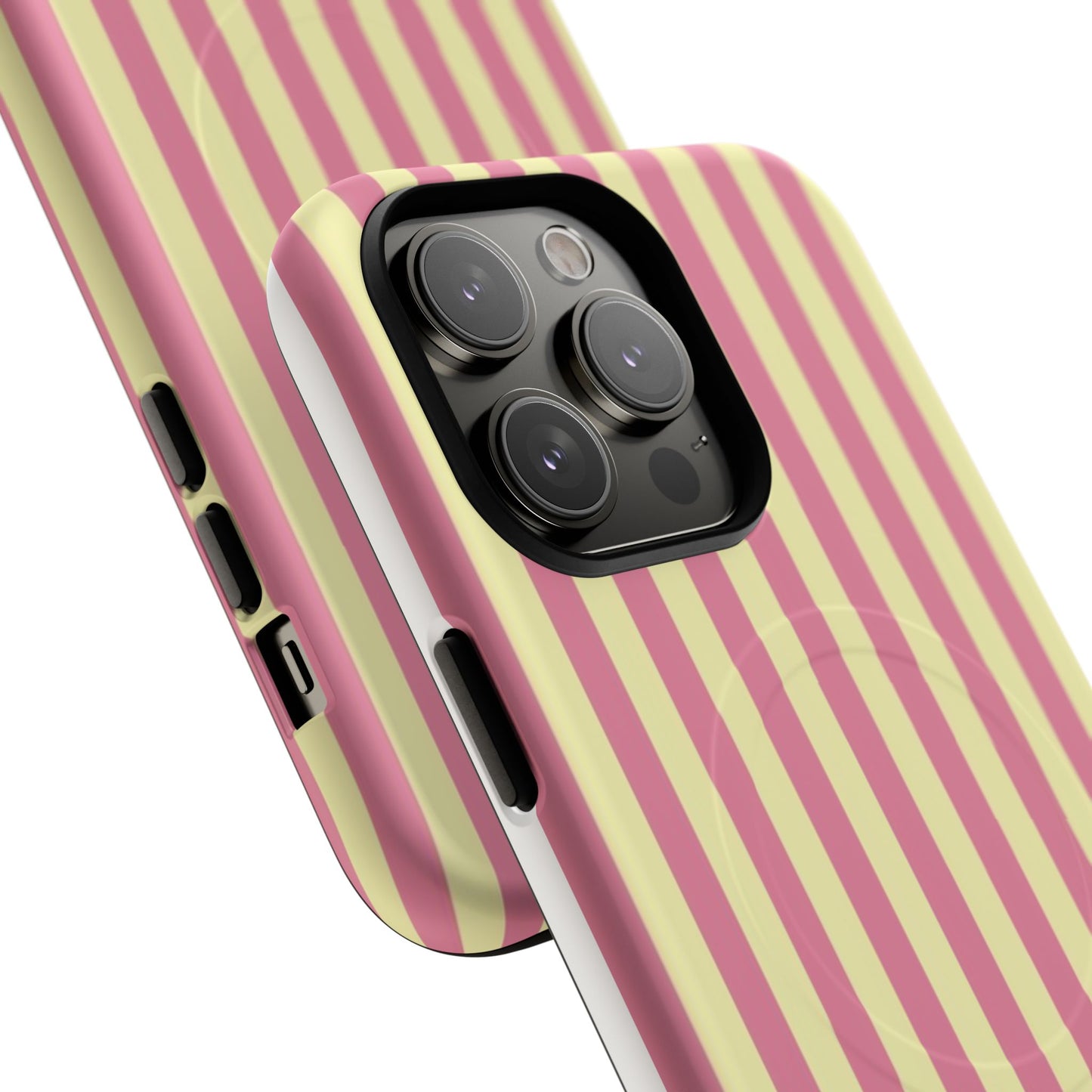 Striped Pink & Yellow Magnetic Tough Phone Case — Retro Pastel Protection