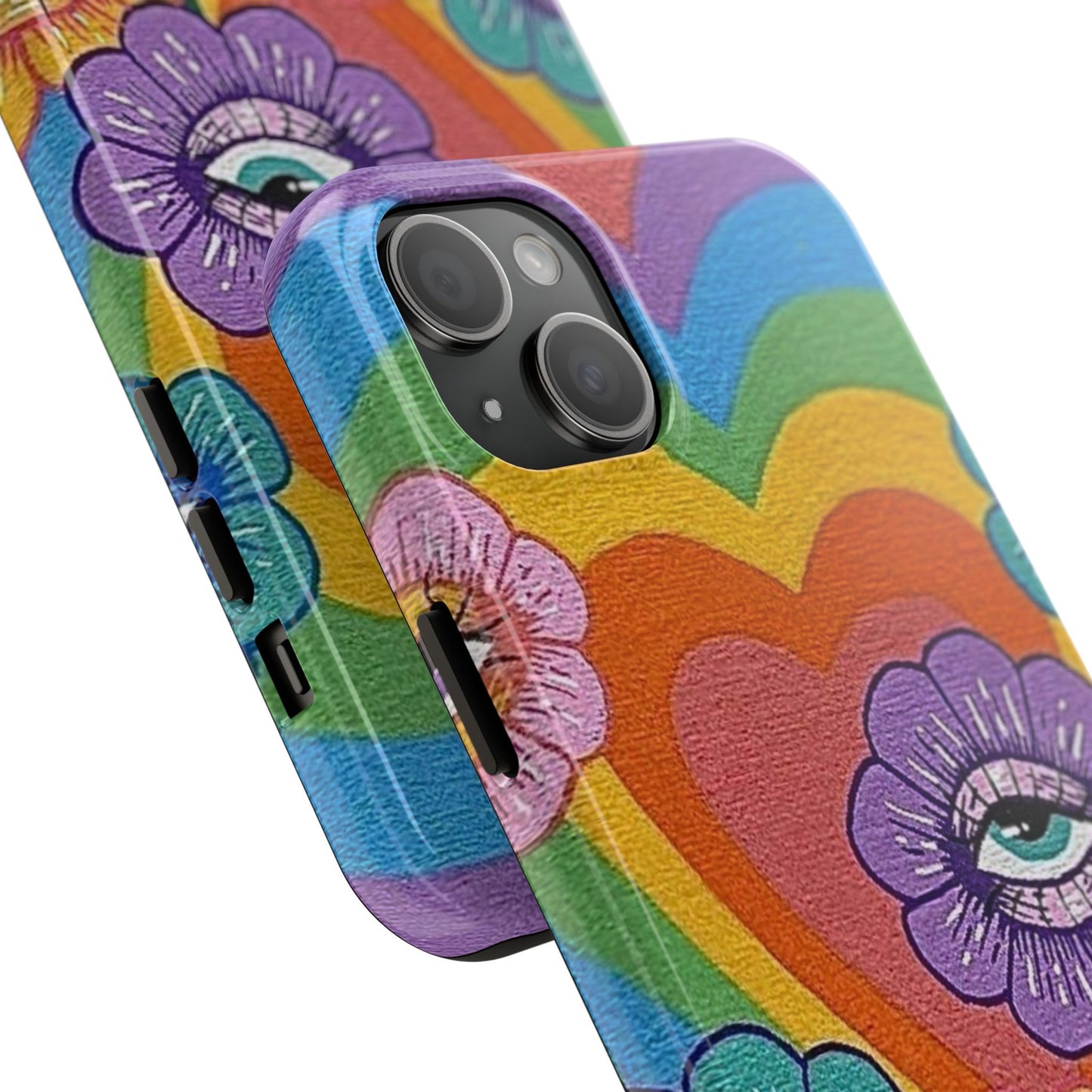 Psychedelic Eye Flower Tough Phone Case — Retro Rainbow Protective iPhone Cover