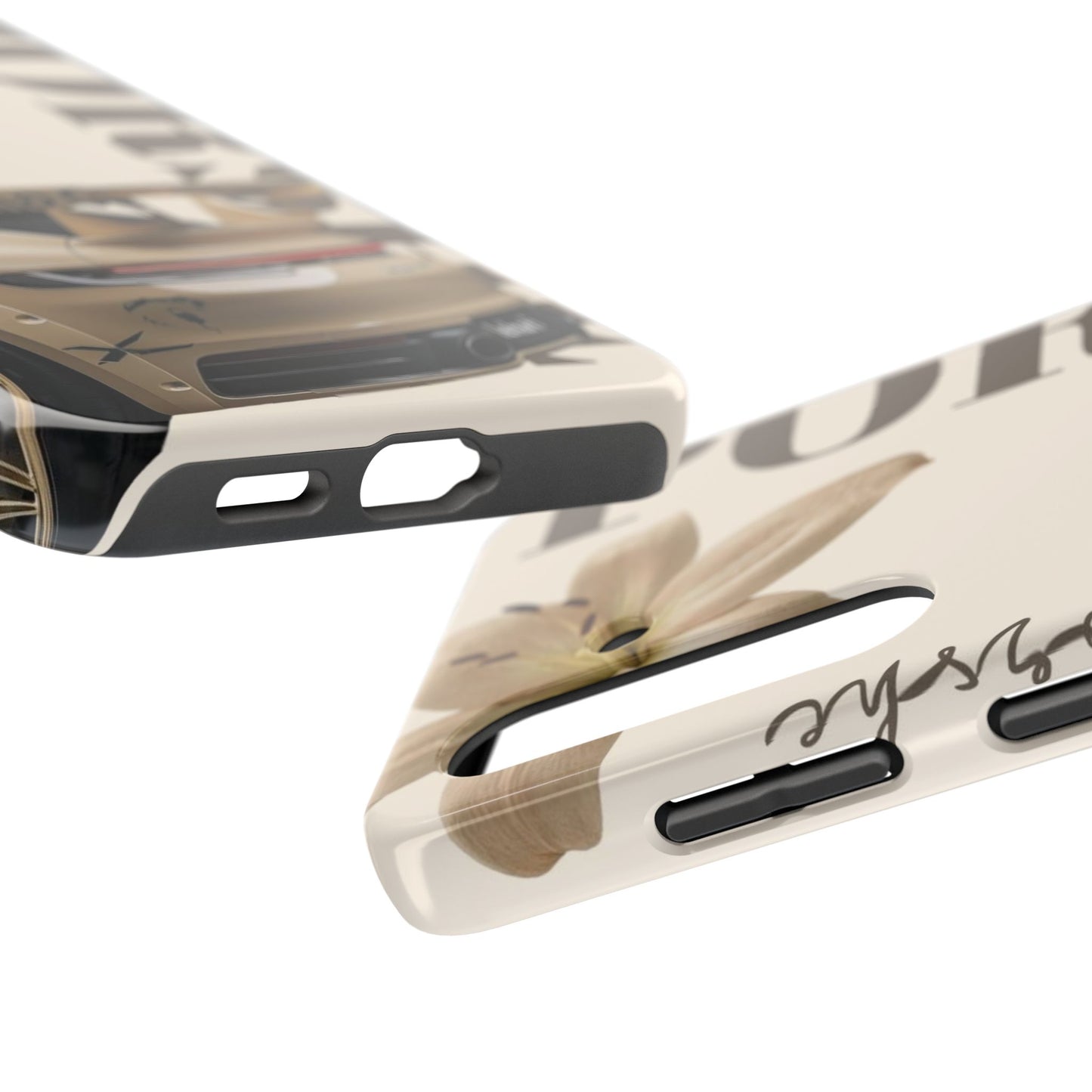 Tough Phone Case — Beige Sports Car Design with 'Tourist' Typography