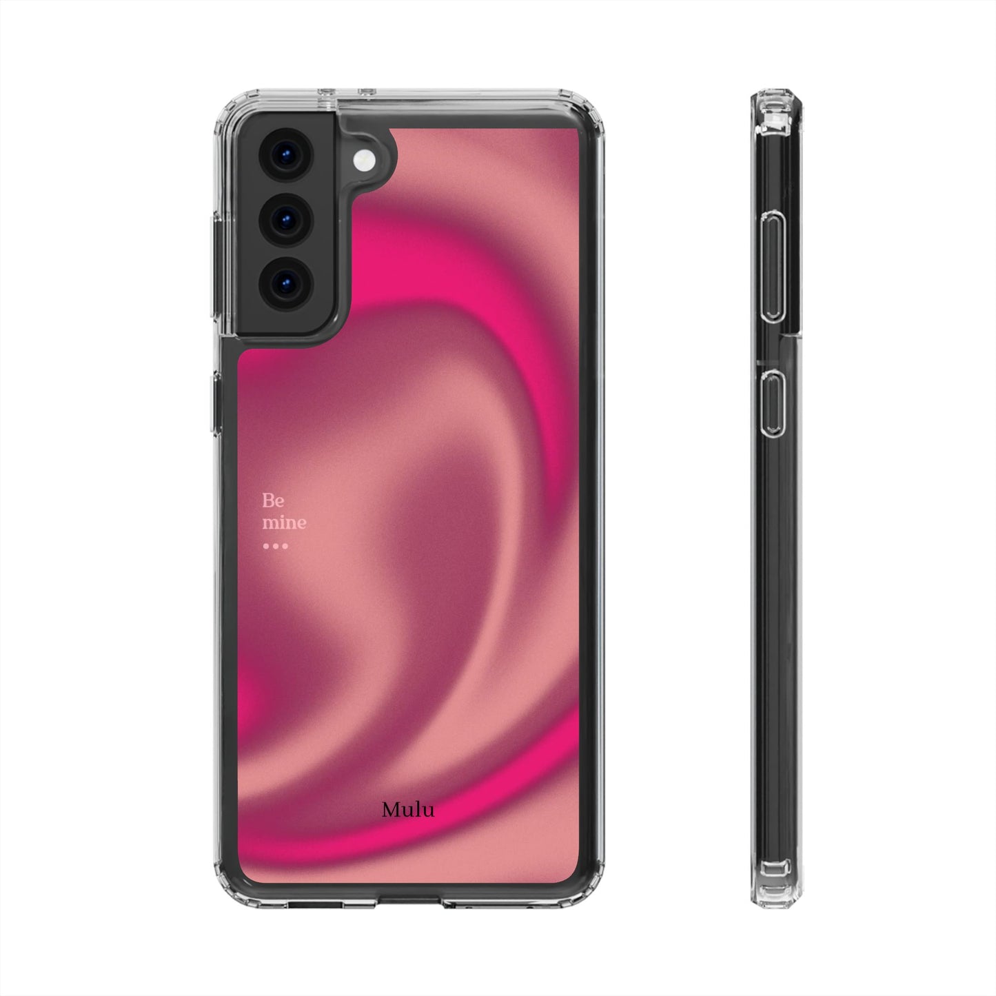 Clear Impact Phone Case — Pink Satin Swirl "Be mine" Design