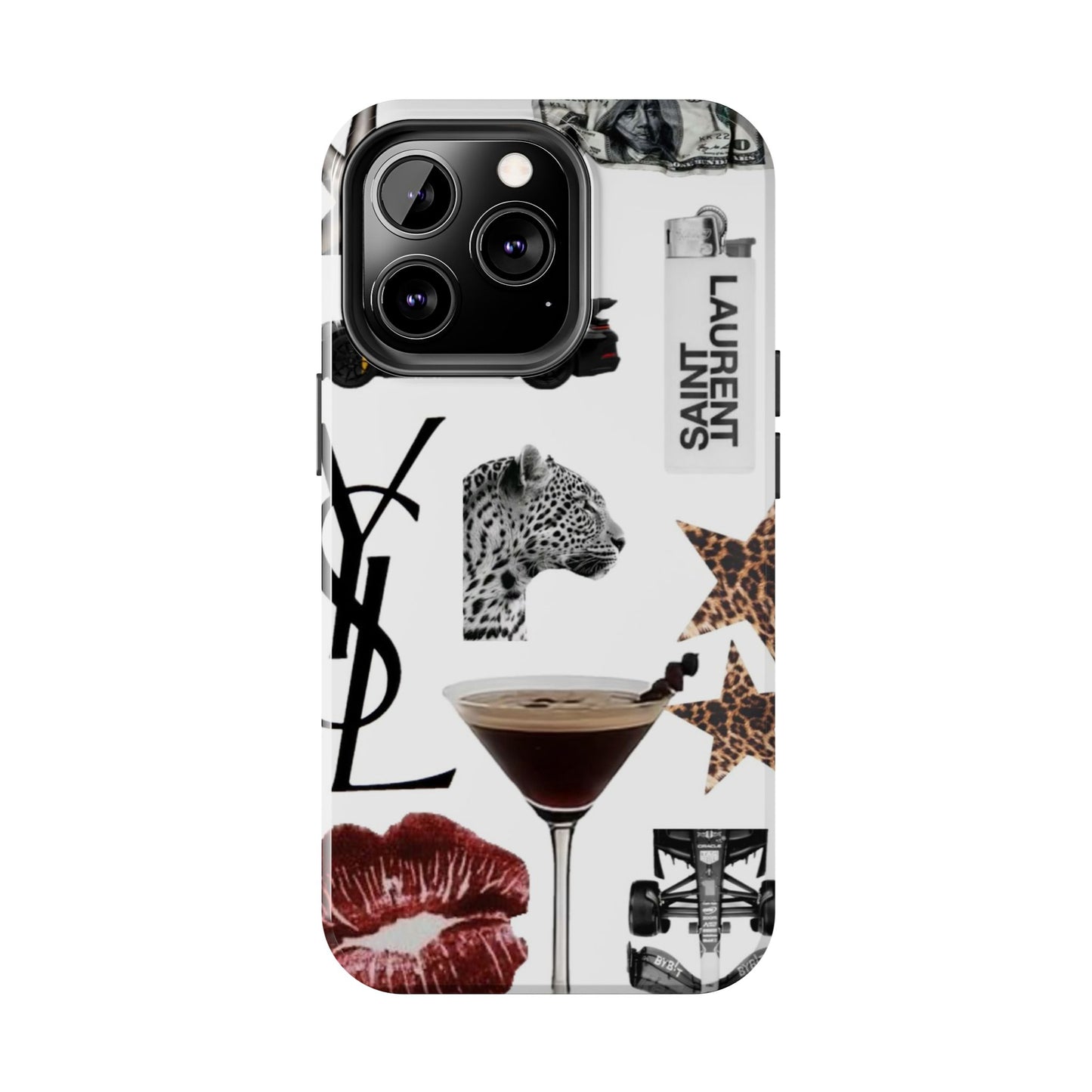 Tough Phone Case — Luxe Fashion Collage with Leopard, Martini & Kiss Print