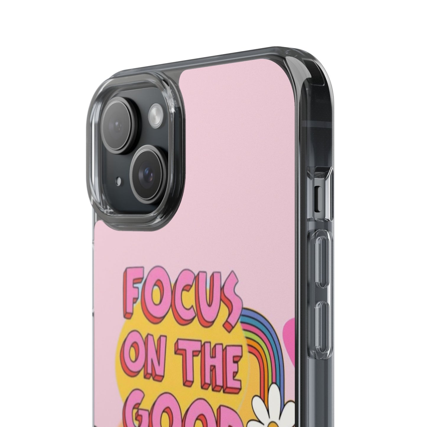 Clear Impact-Resistant Case — "Focus On The Good" Retro Floral Phone Cover