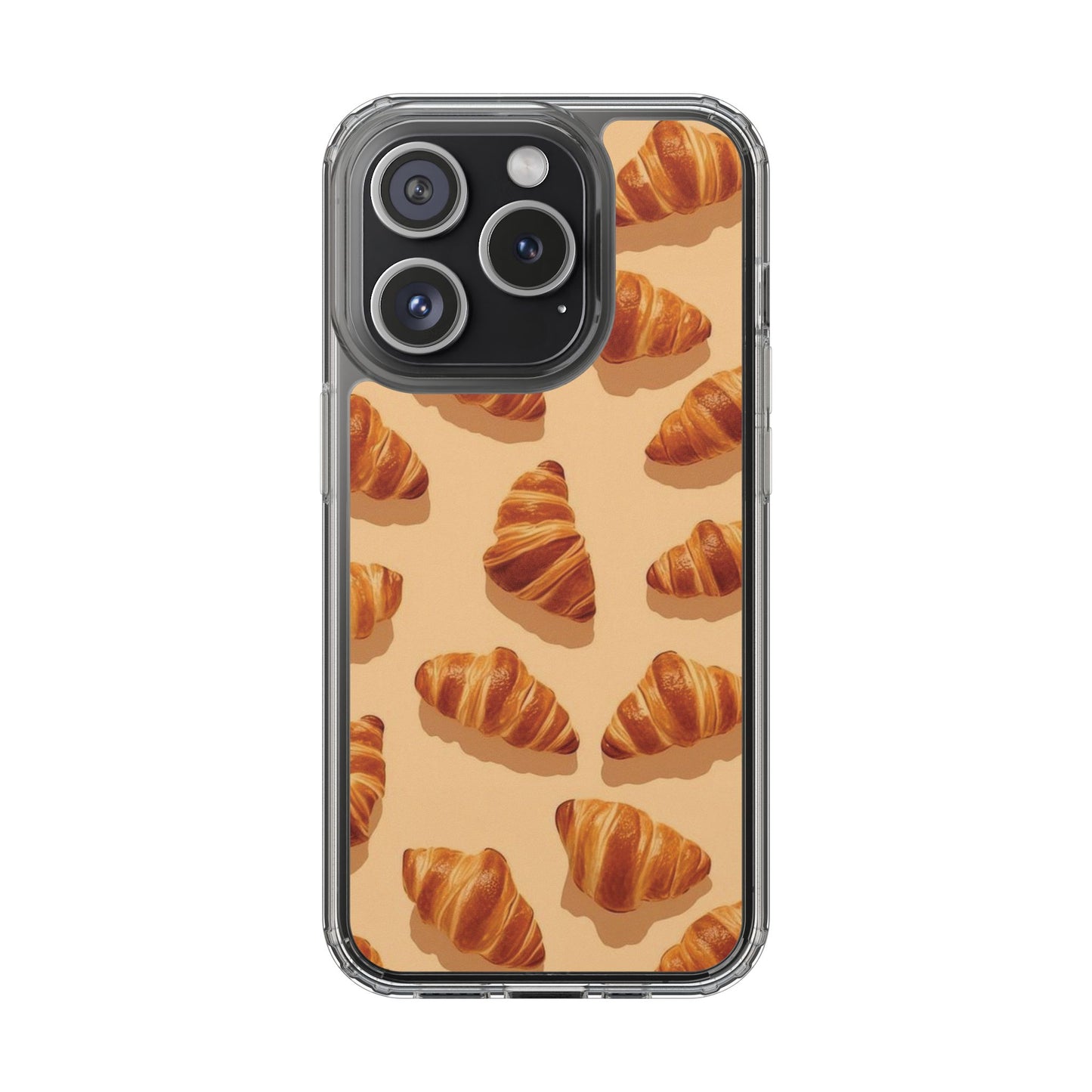 Croissant Pattern Clear Phone Case — Bakery-themed Transparent iPhone Cover