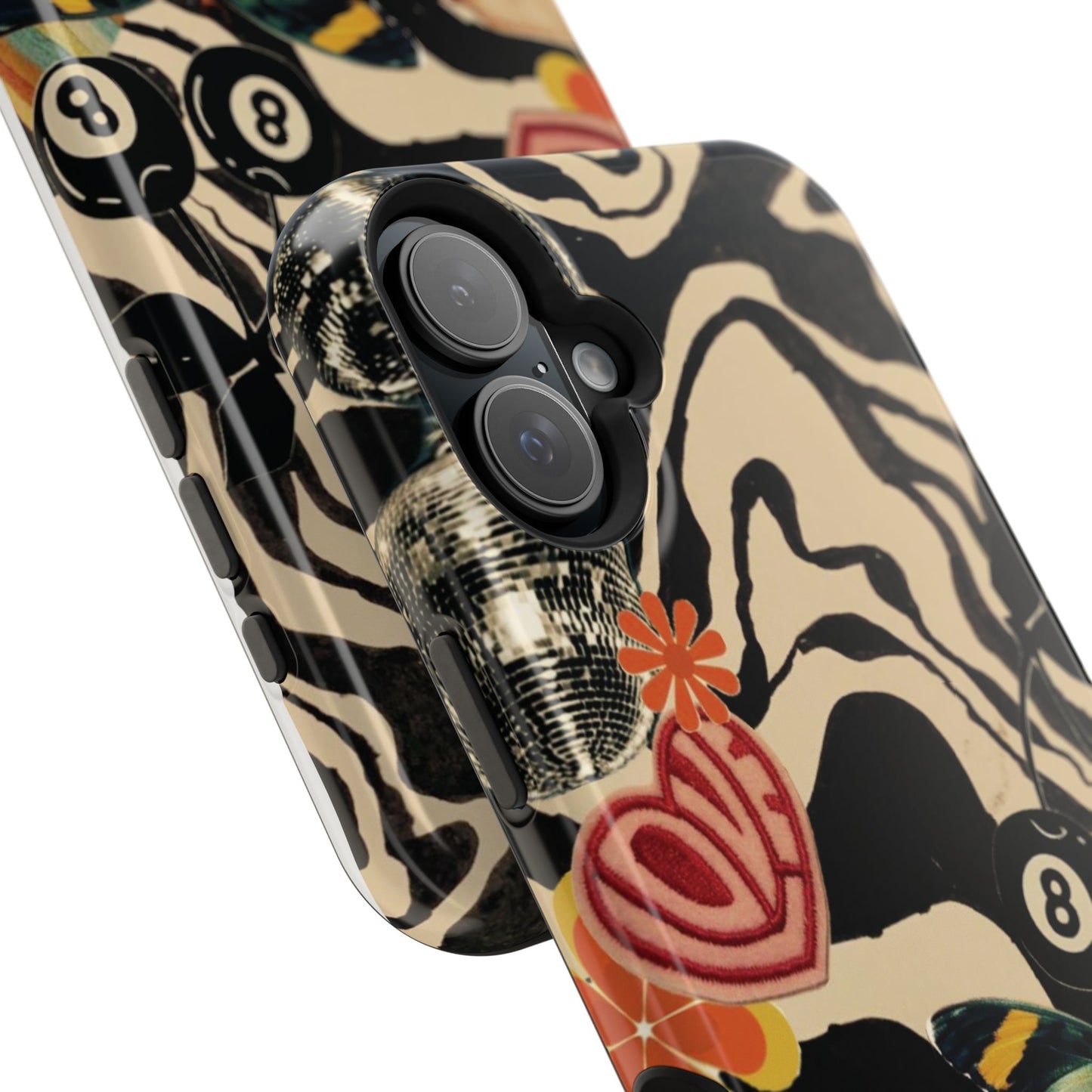 Phone Case — Retro Collage Magnetic Impact-Resistant Case with Butterfly & Zebra Print