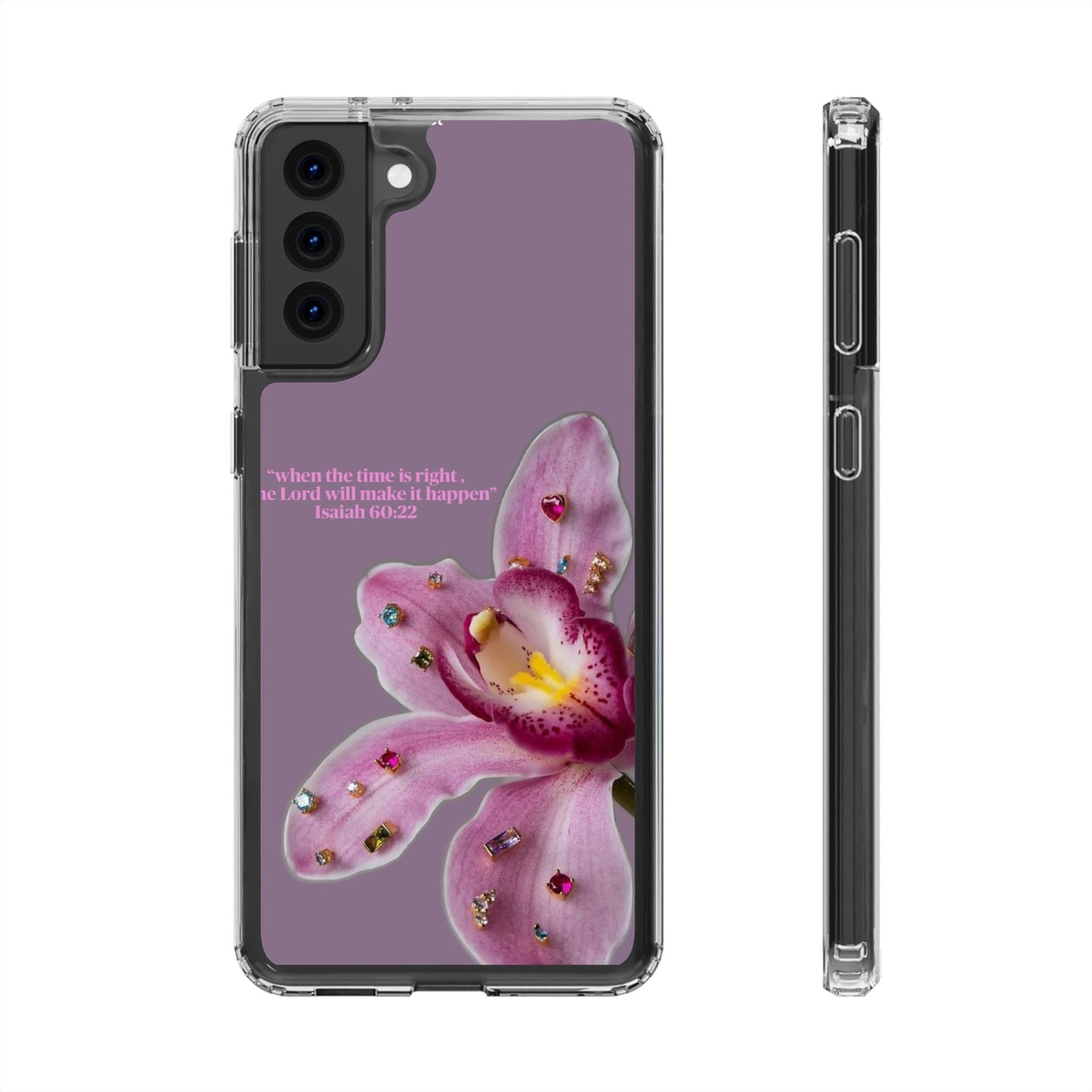 Clear Floral Impact-Resistant Phone Case — "When the time is right" Rose Orchid Design