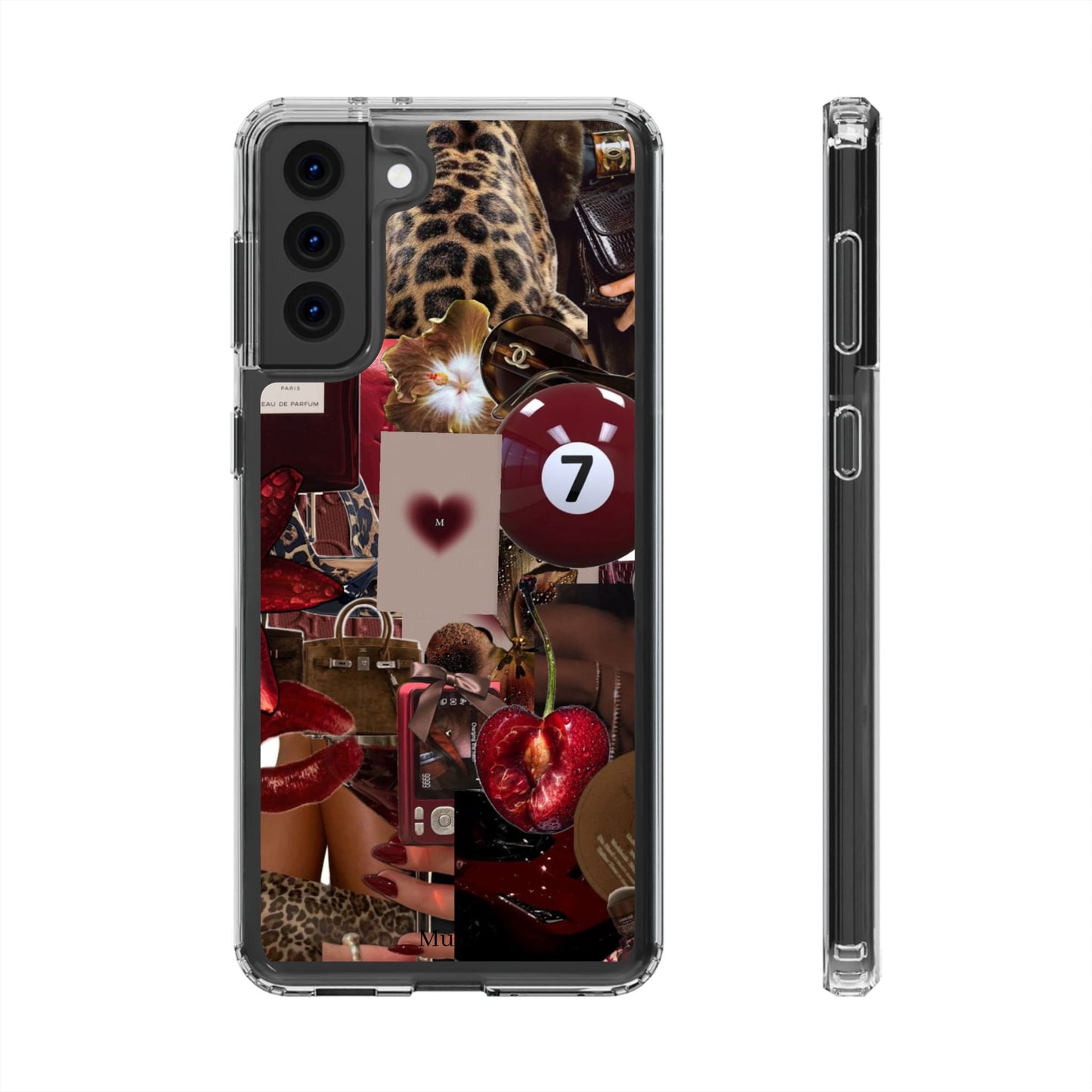 Clear Impact-Resistant Phone Case — Retro Cherry Collage Design