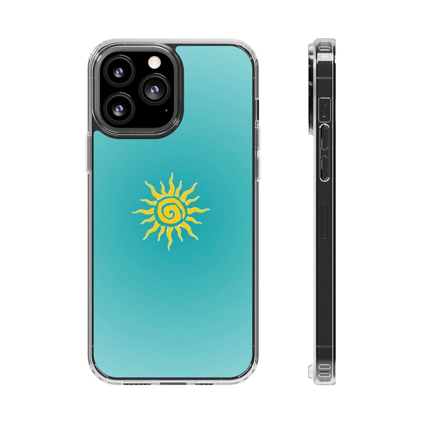 Clear Impact-Resistant Phone Case — Yellow Sun on Teal Gradient
