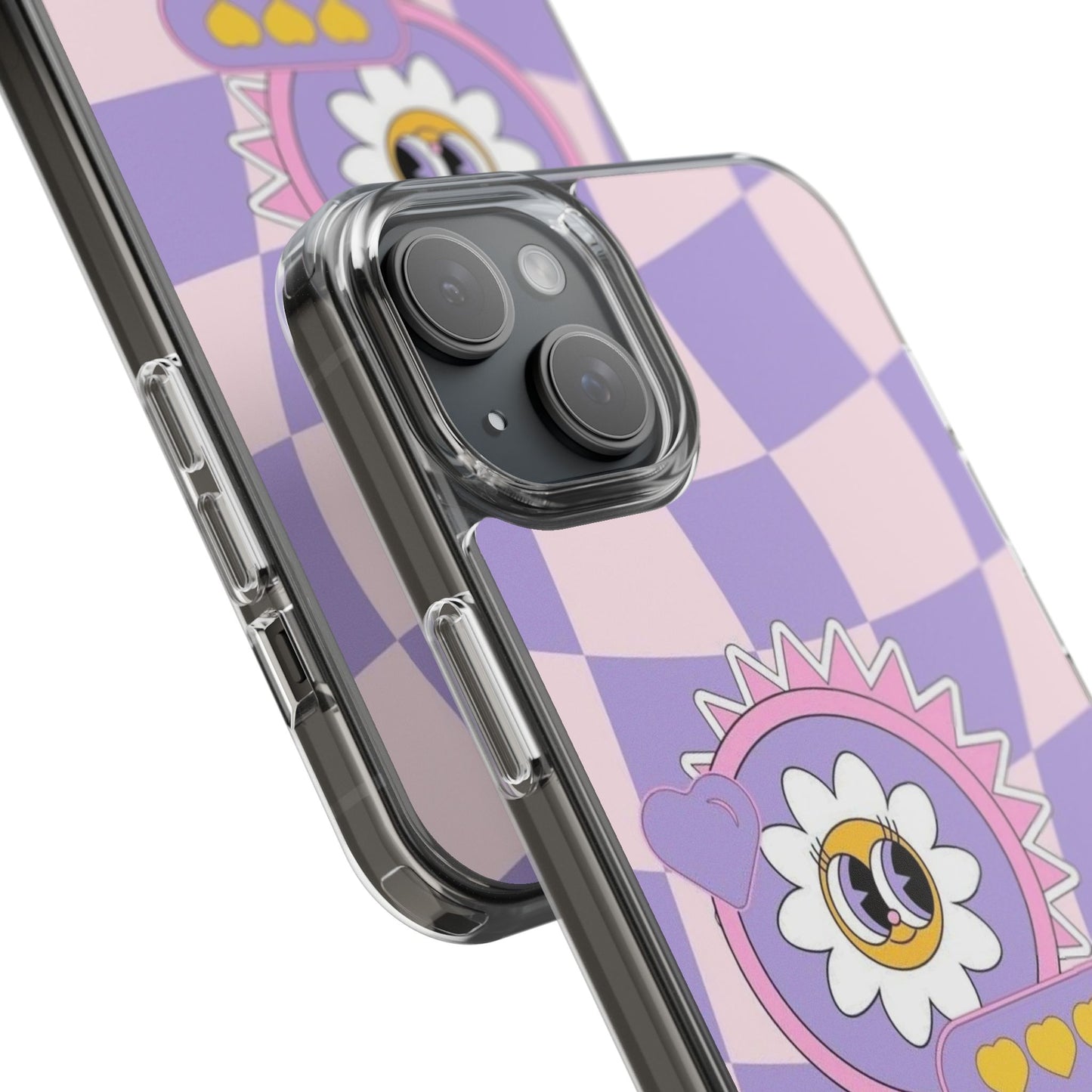 Clear Impact-Resistant Case — Cute Purple Checkerboard Dino with 'Mulu'