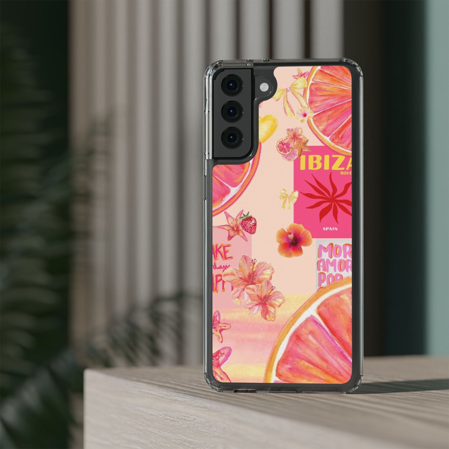 Clear Impact Phone Case — Pink Ibiza Citrus Floral Design