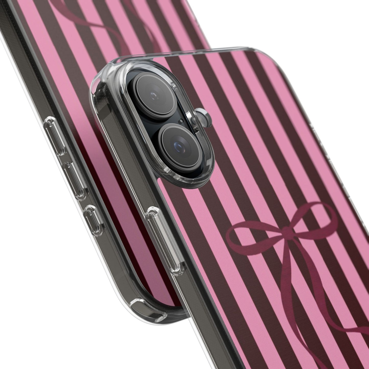 Pink Striped Ribbon Clear Impact-Resistant Phone Case