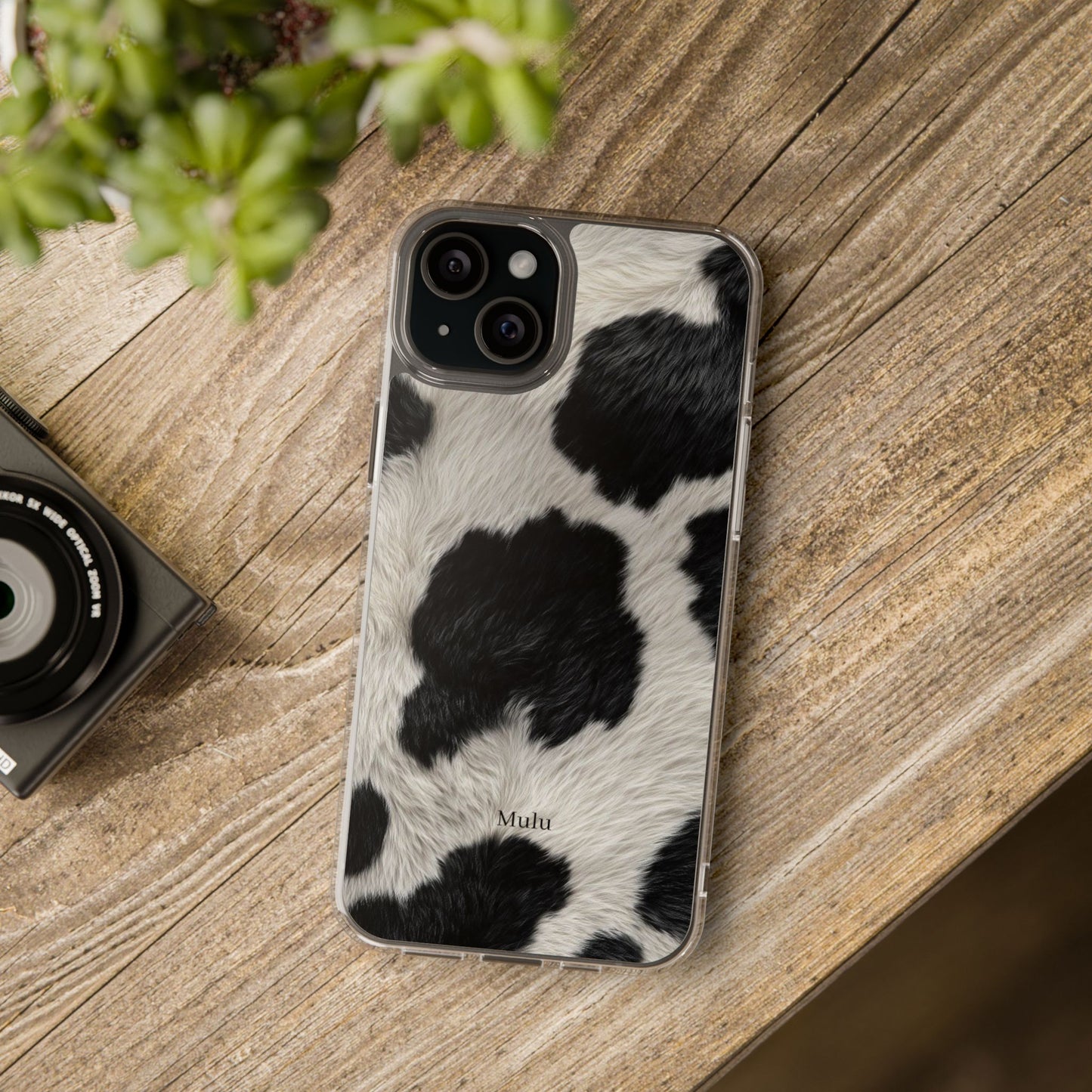 Cow Print Clear Impact Phone Case — Faux Fur Black & White Protection