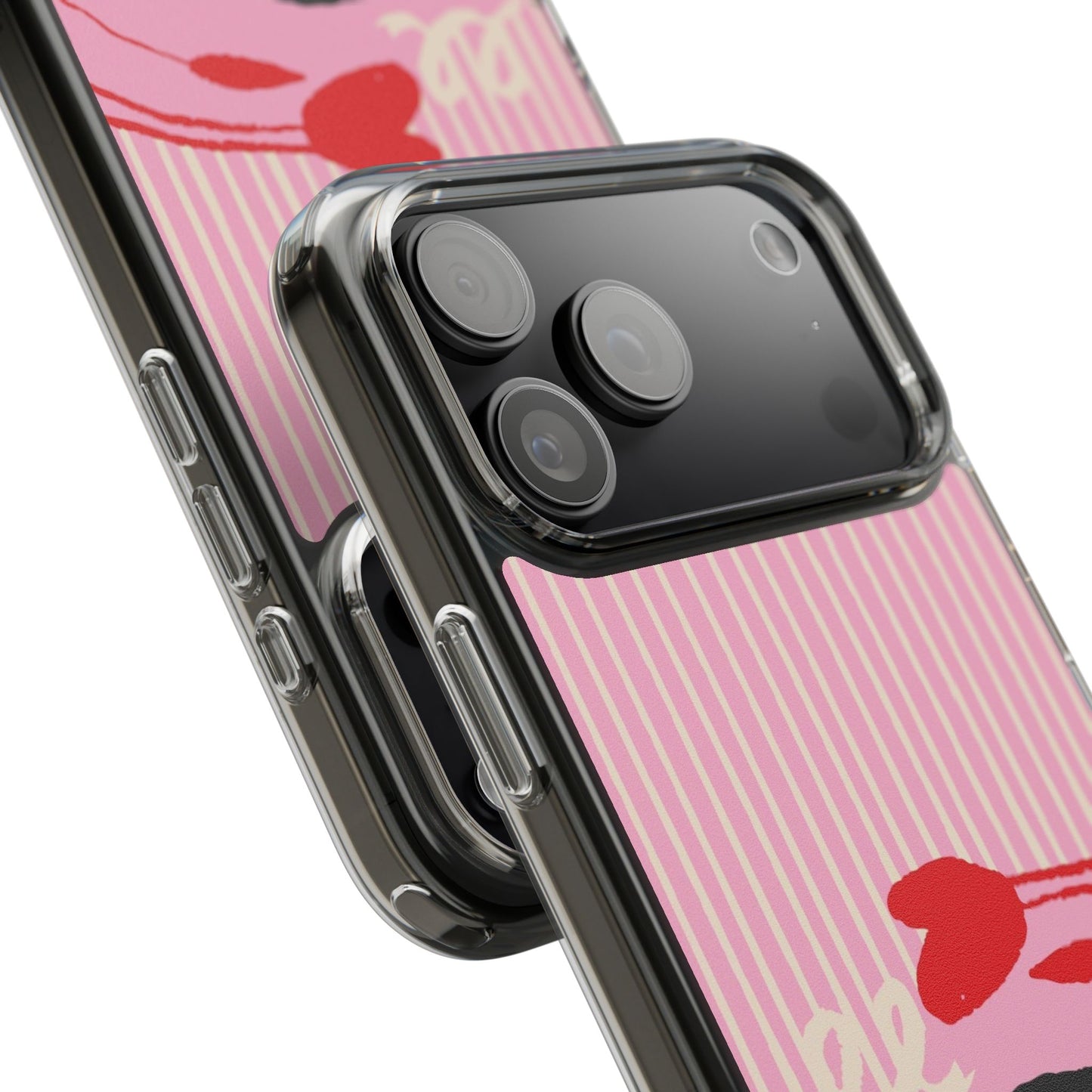 Clear Impact-Resistant Case — Pink Cute Heart Cartoon Design