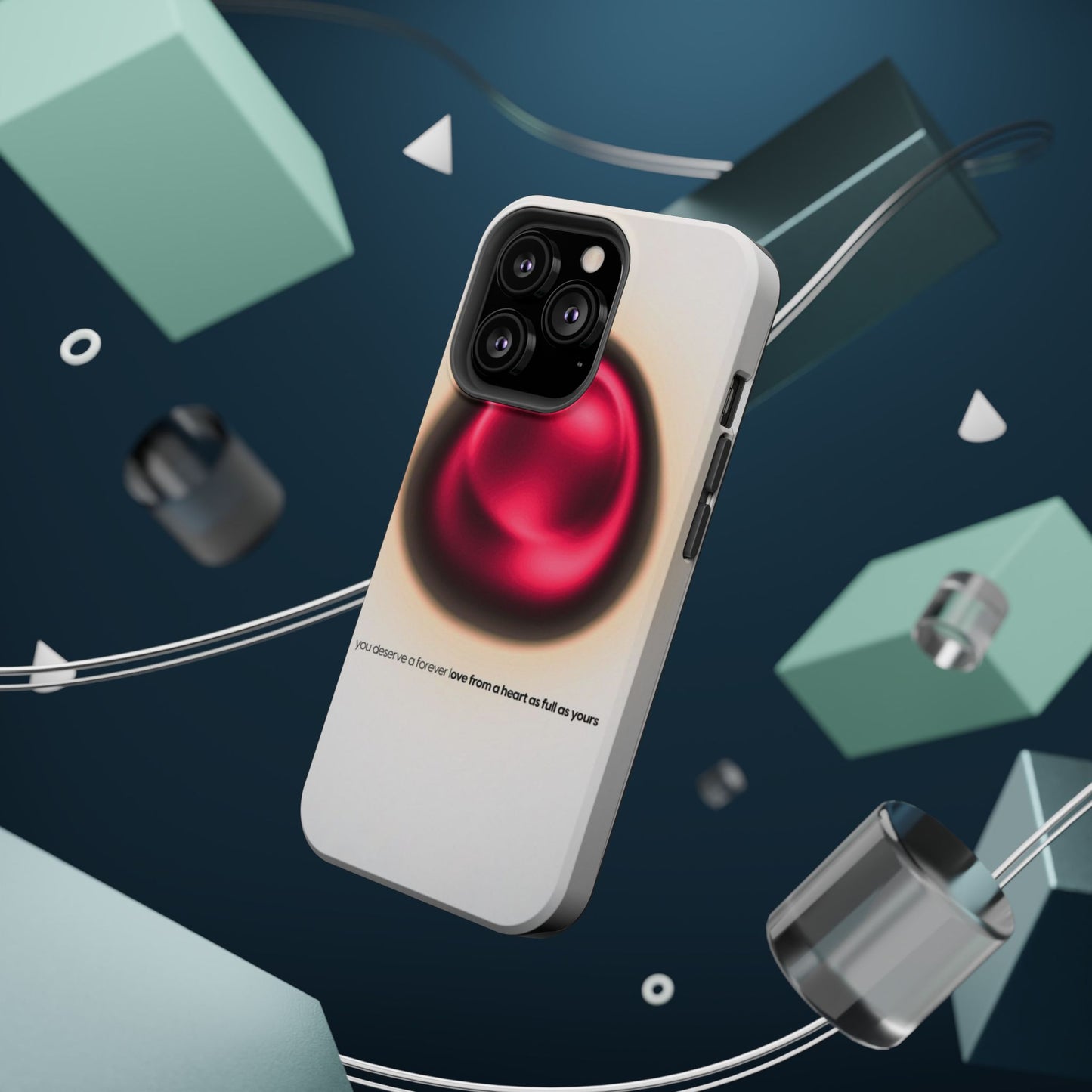 Protective Phone Case — Red Pearl Heart Design with 'You deserve a forever love' Text