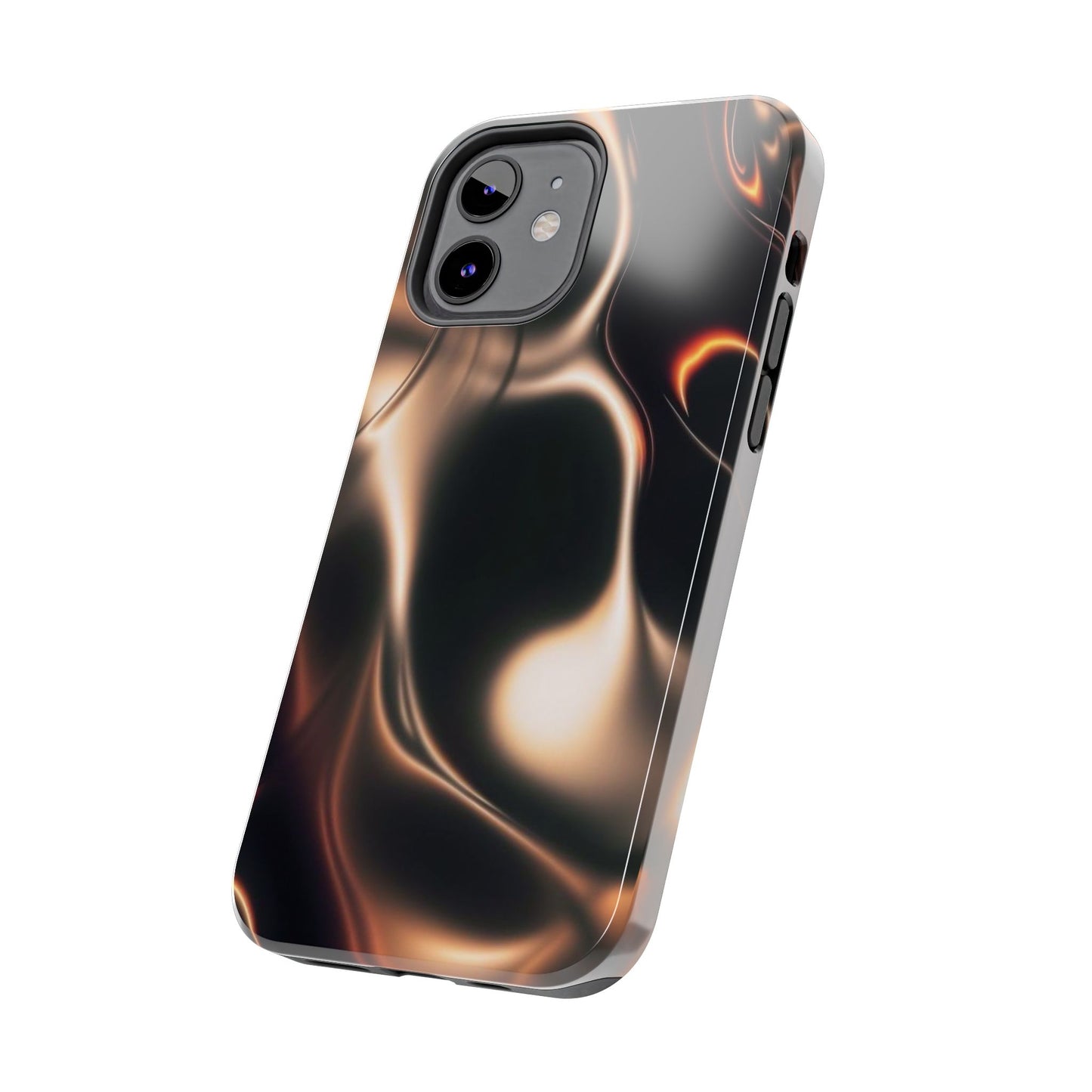 Abstract Liquid Glow Tough Phone Case — Black & Bronze Swirl Protective Cover
