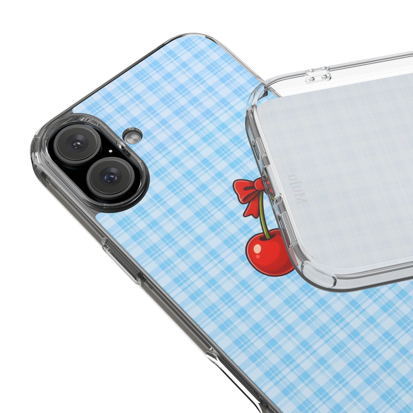 Clear Cherry Gingham Phone Case — Impact-Resistant Clear Case with Red Cherry Design