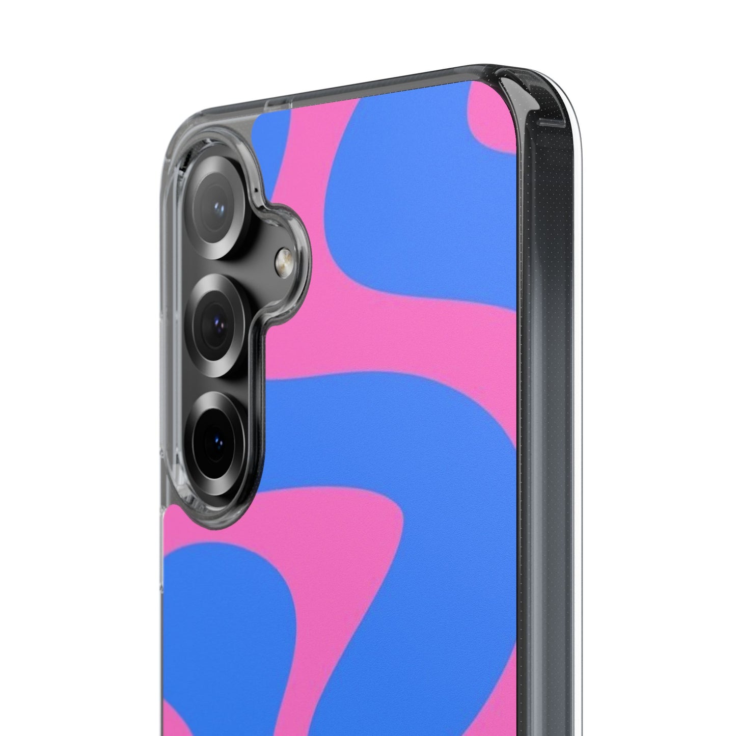 Clear Impact-Resistant Phone Case — Retro Blue & Pink Abstract Swirl
