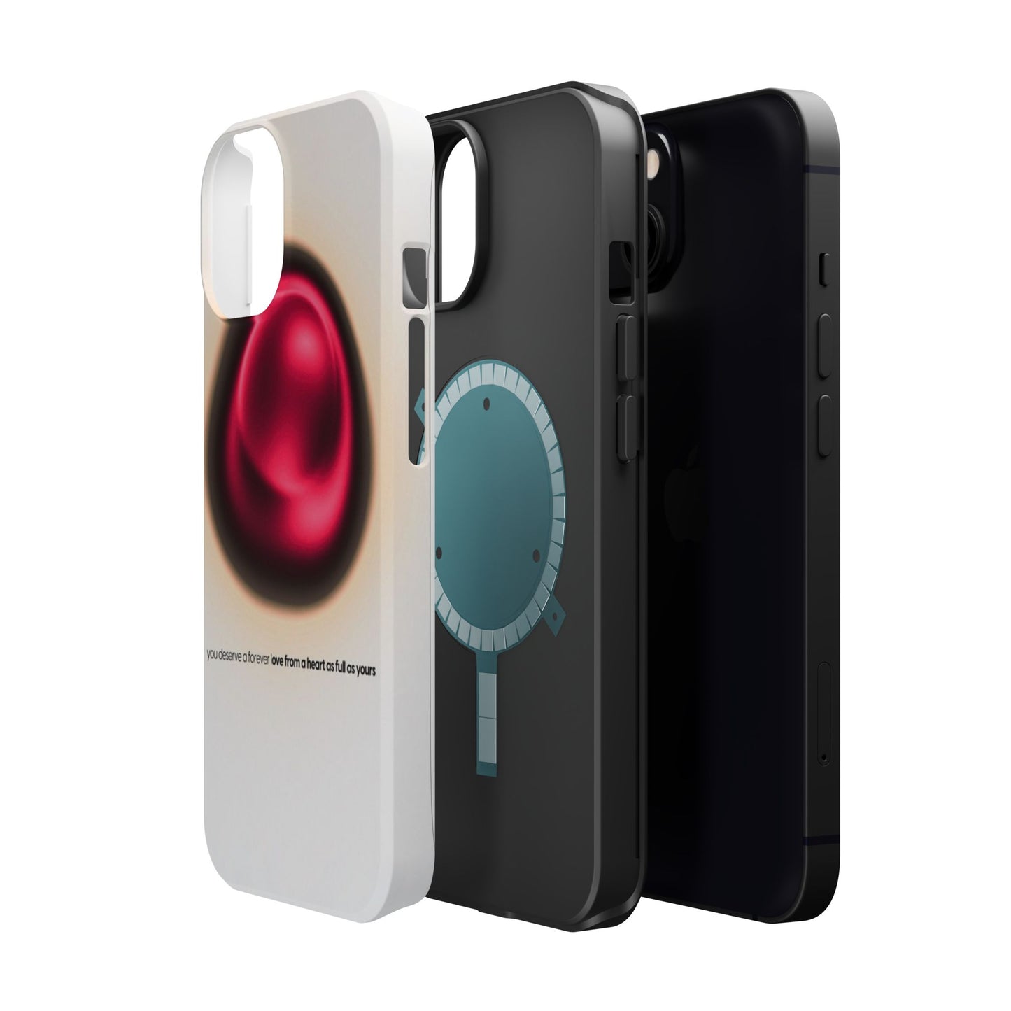 Protective Phone Case — Red Pearl Heart Design with 'You deserve a forever love' Text