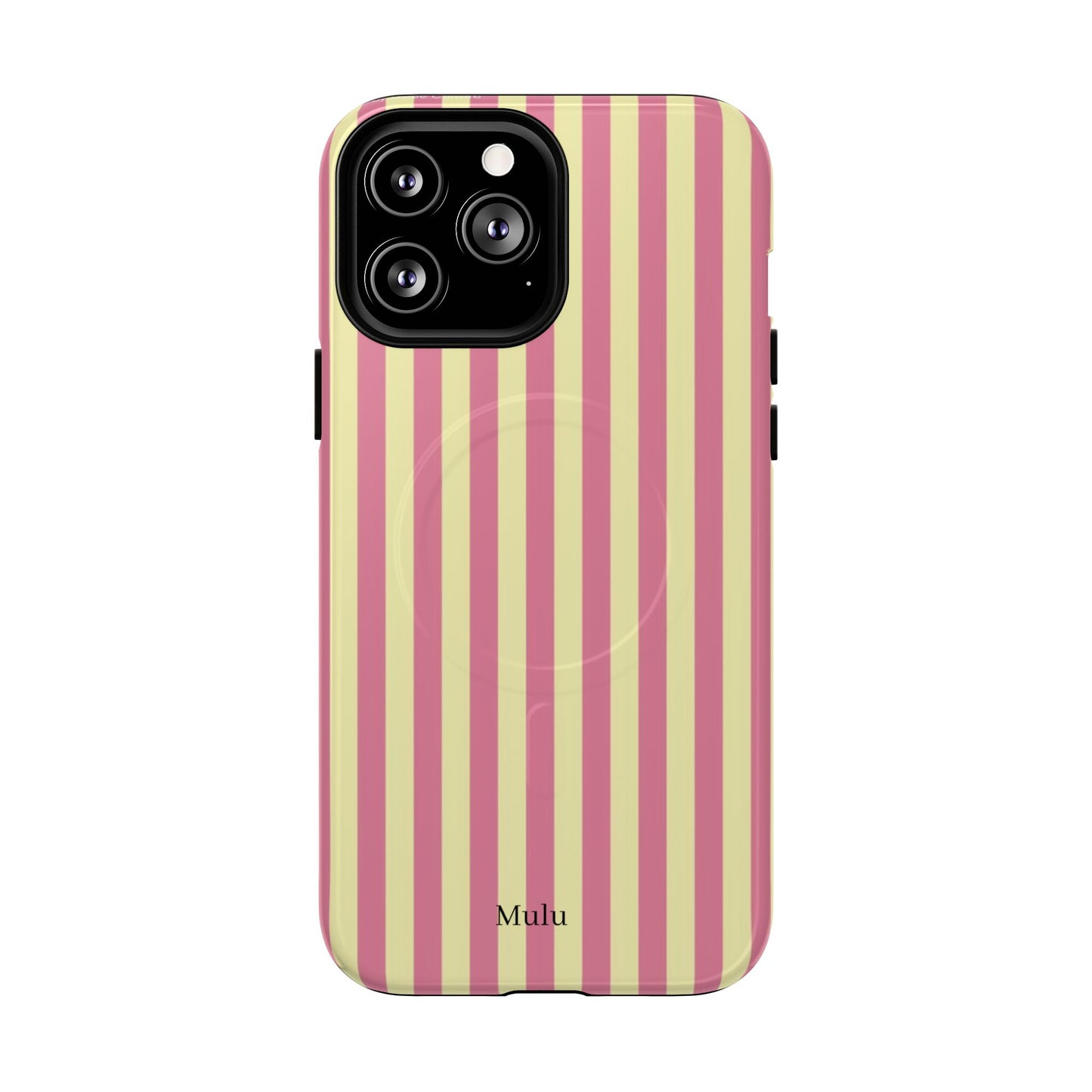 Striped Pink & Yellow Magnetic Tough Phone Case — Retro Pastel Protection
