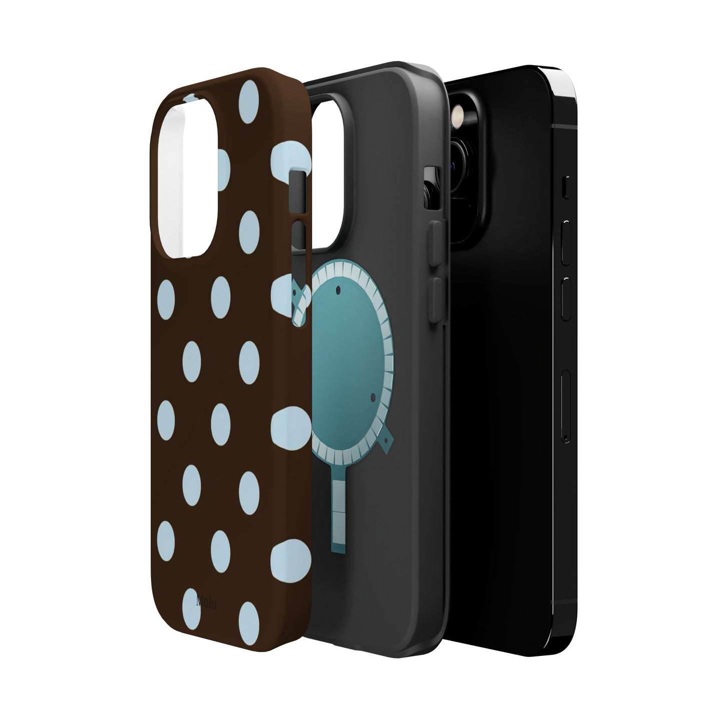 Polka Dot Magnetic Phone Case — Brown with Light Blue Dots, Impact-Resistant