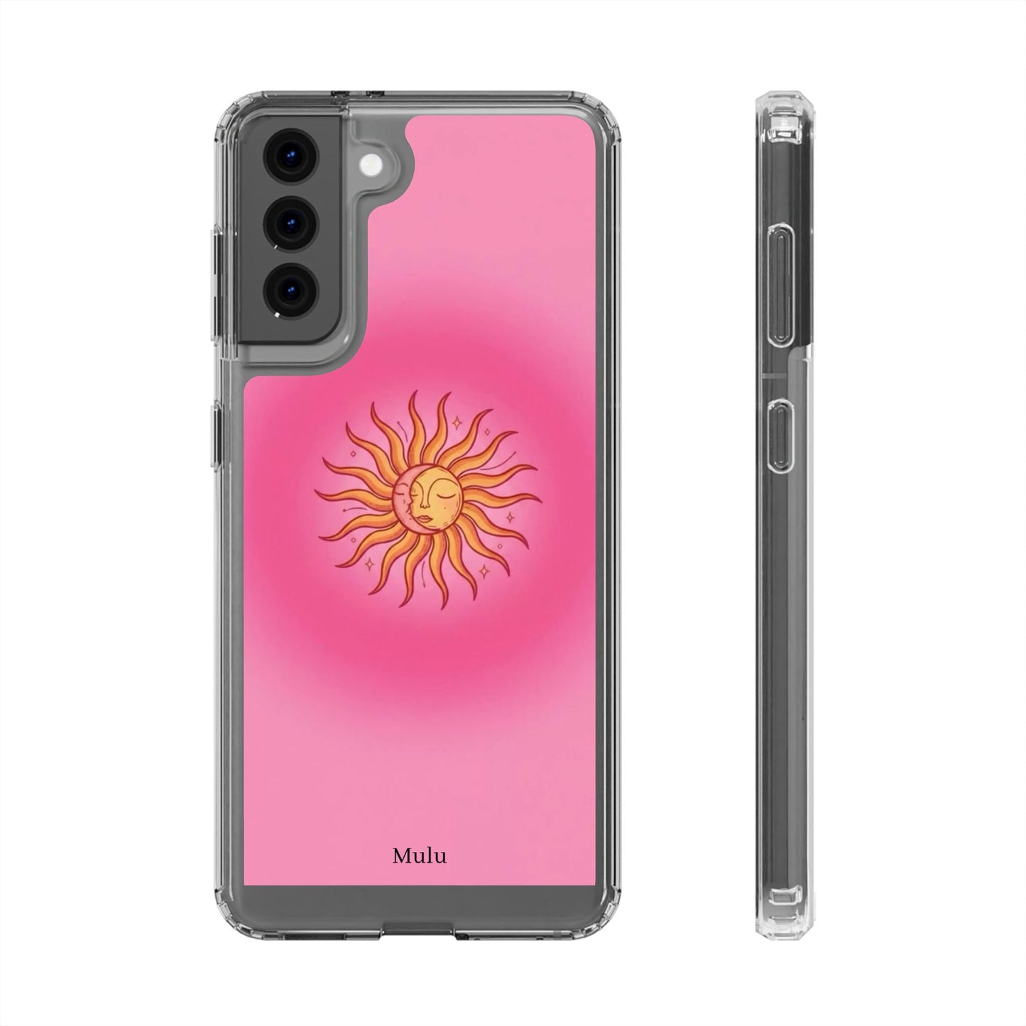 Pink Sun Phone Case — Radiant Sunburst Impact-Resistant Clear Case