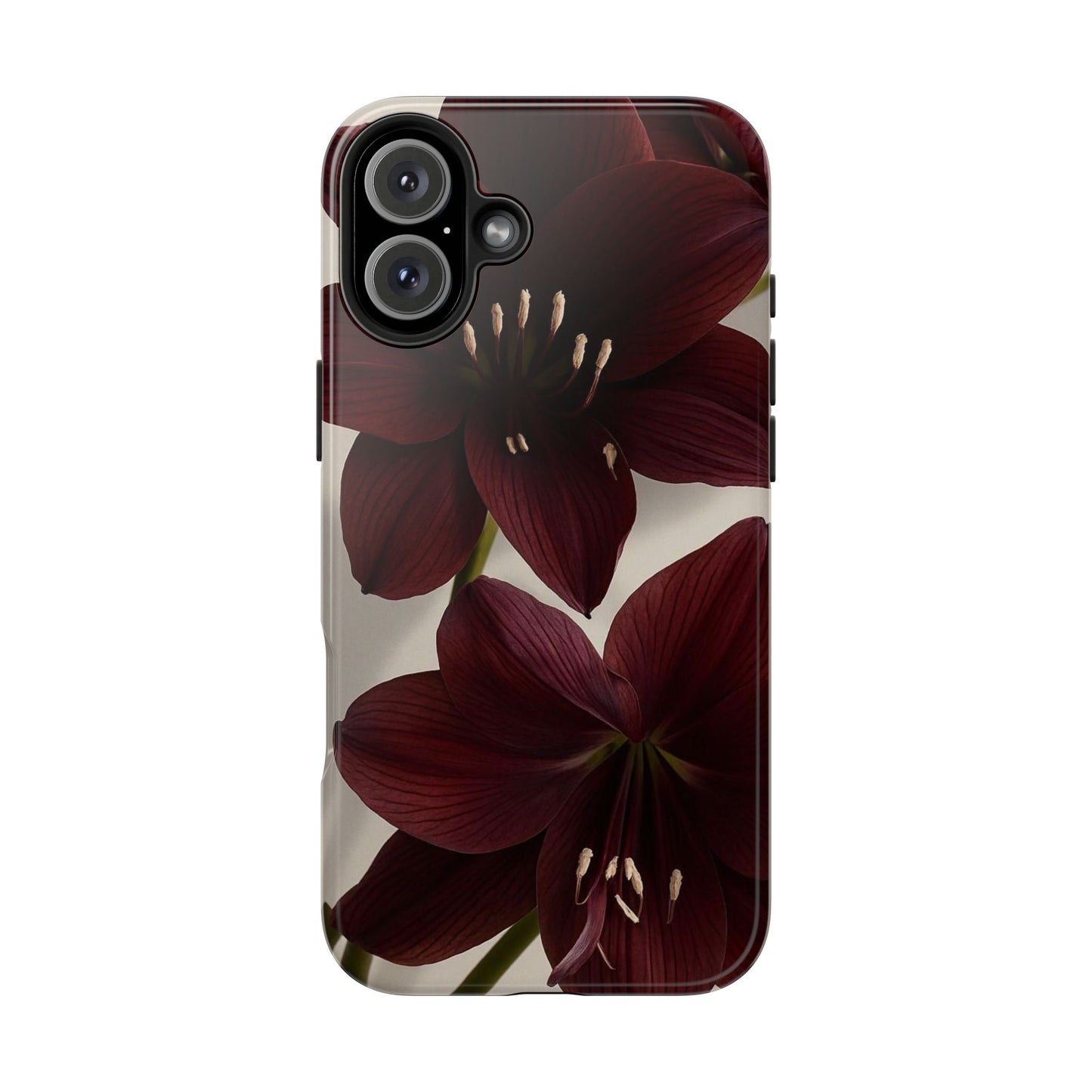 Amaryllis Noir Tough Phone Case — Dark Burgundy Floral Protective Cover