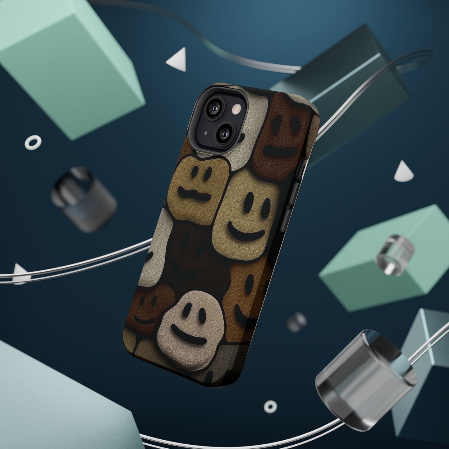 Magnetic Impact-Resistant Case — Brown Smiley Tile Phone Cover