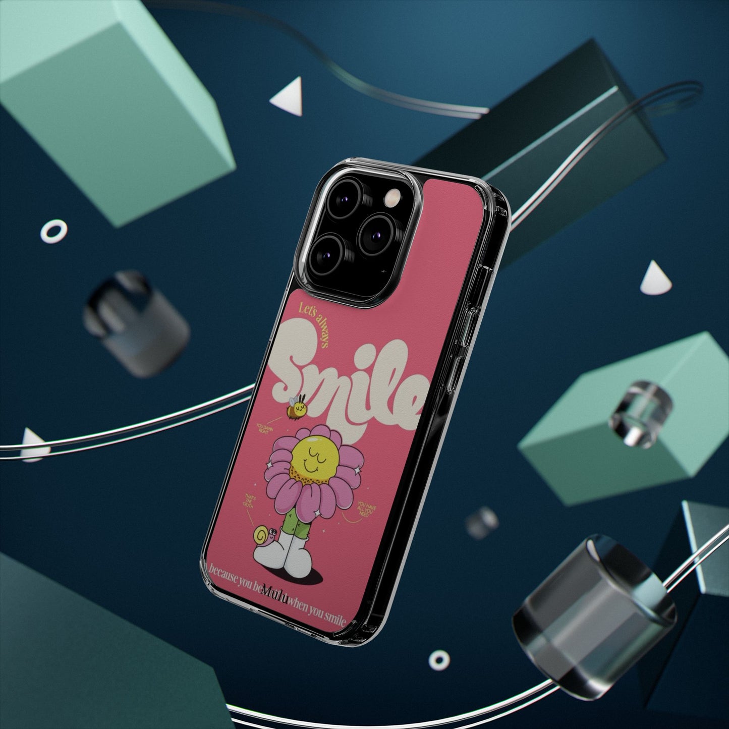 Clear Impact-Resistant Phone Case — Pink 'Smile' Flower Design