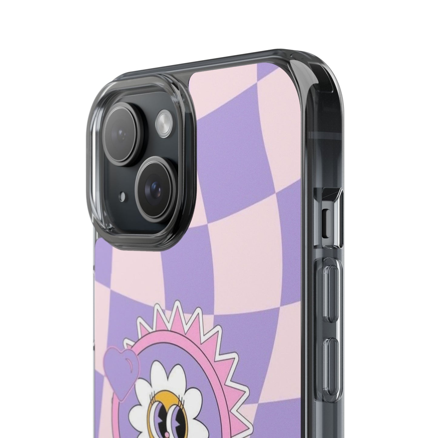 Clear Impact-Resistant Case — Cute Purple Checkerboard Dino with 'Mulu'