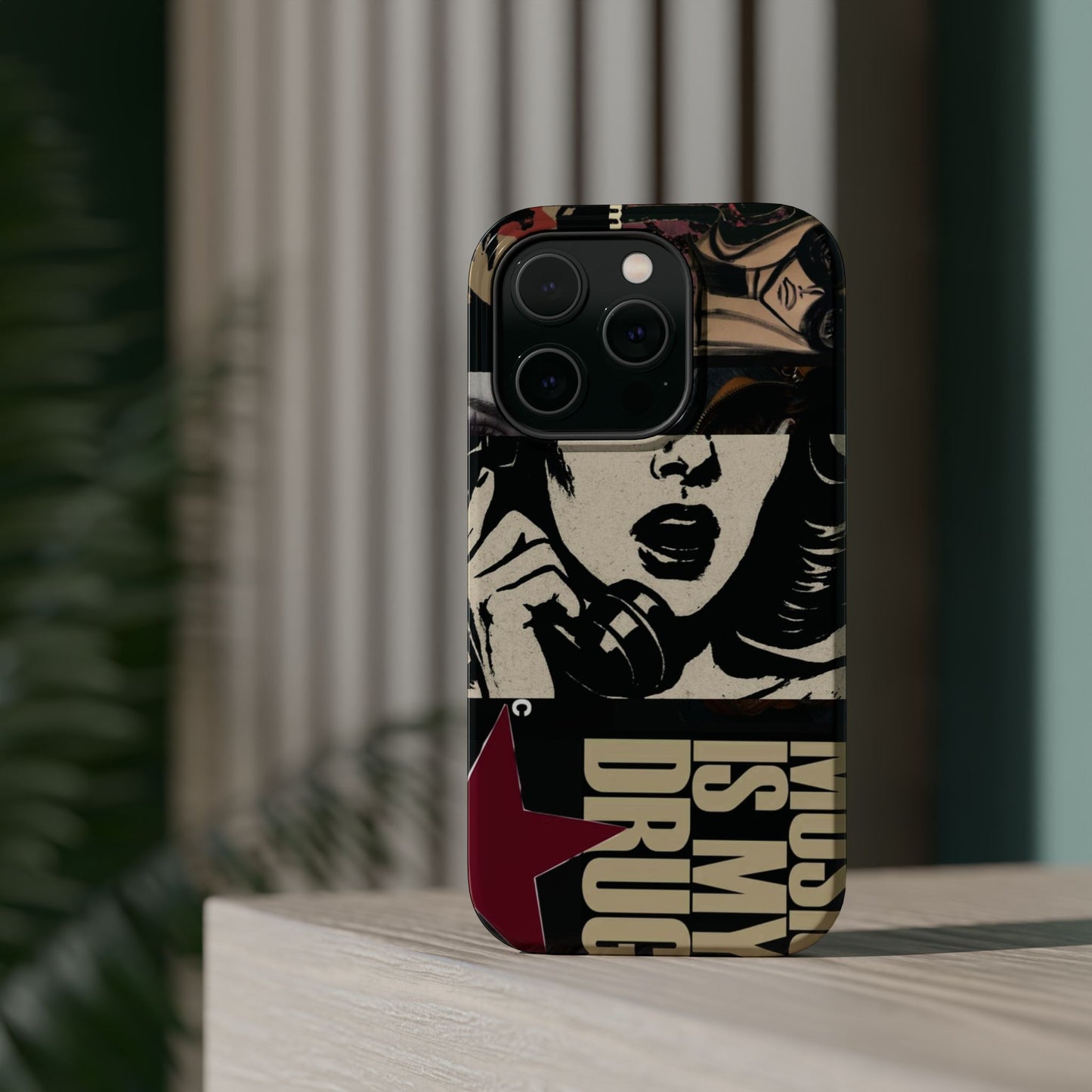 Magnetic Impact Phone Case — Retro Pop Art "Music Is My Drug" Design