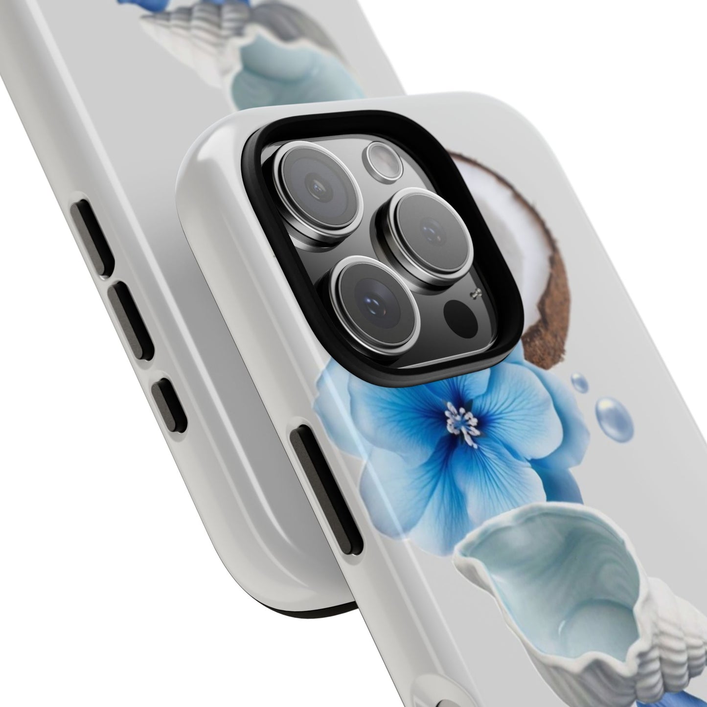 Tropical Blue Floral Phone Case — Coconut, Shell & Starfish Design