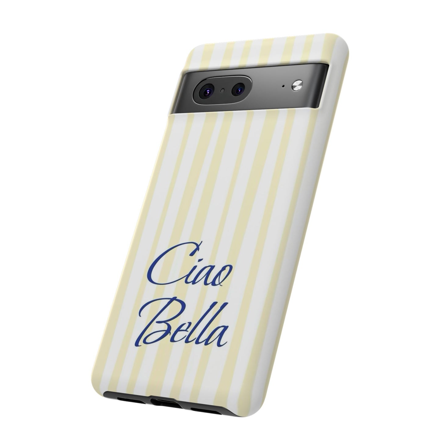 Ciao Bella Phone Case – Striped Elegant Italian Script Protective Cover