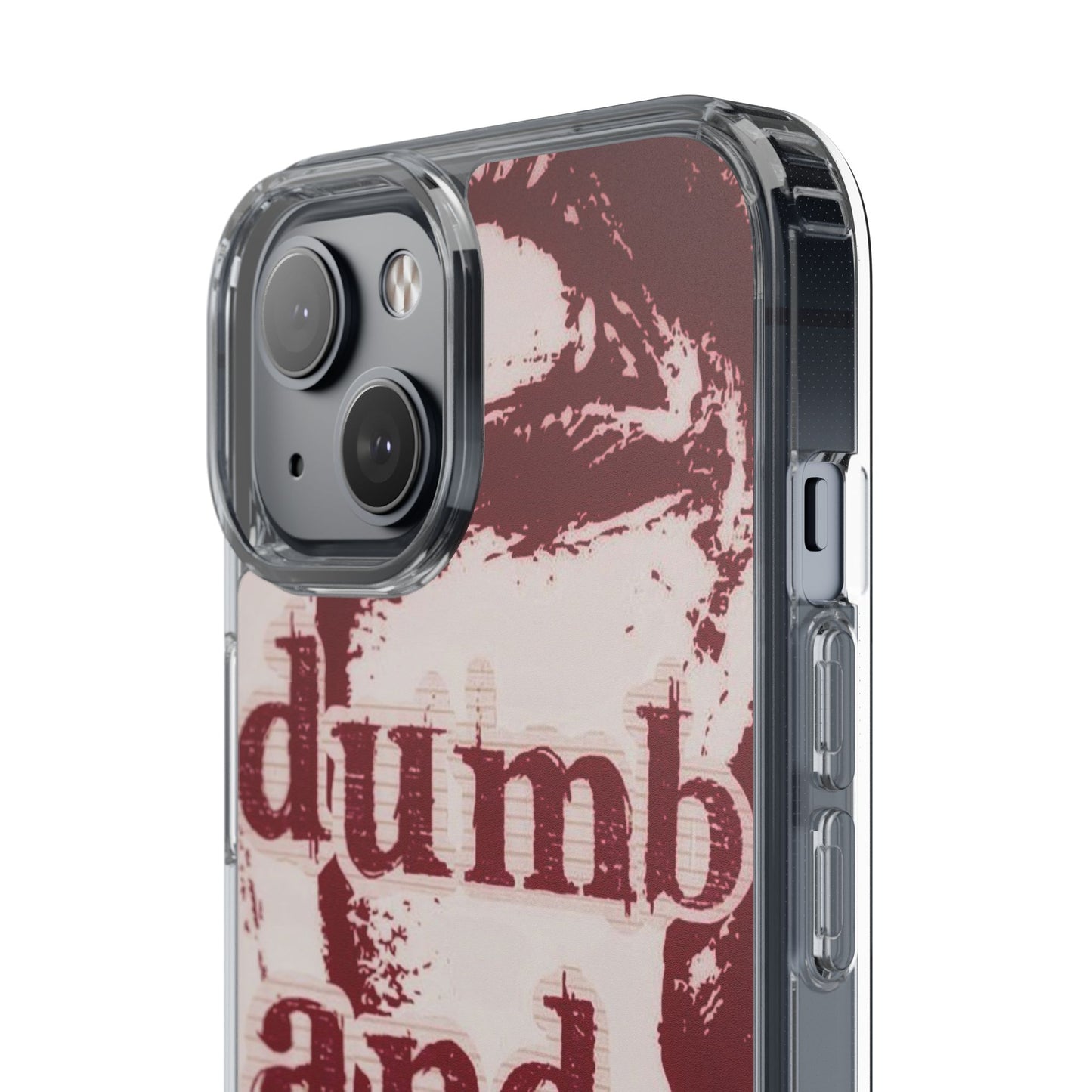 Clear Phone Case — “dumb and poetic” Red Typographic Design