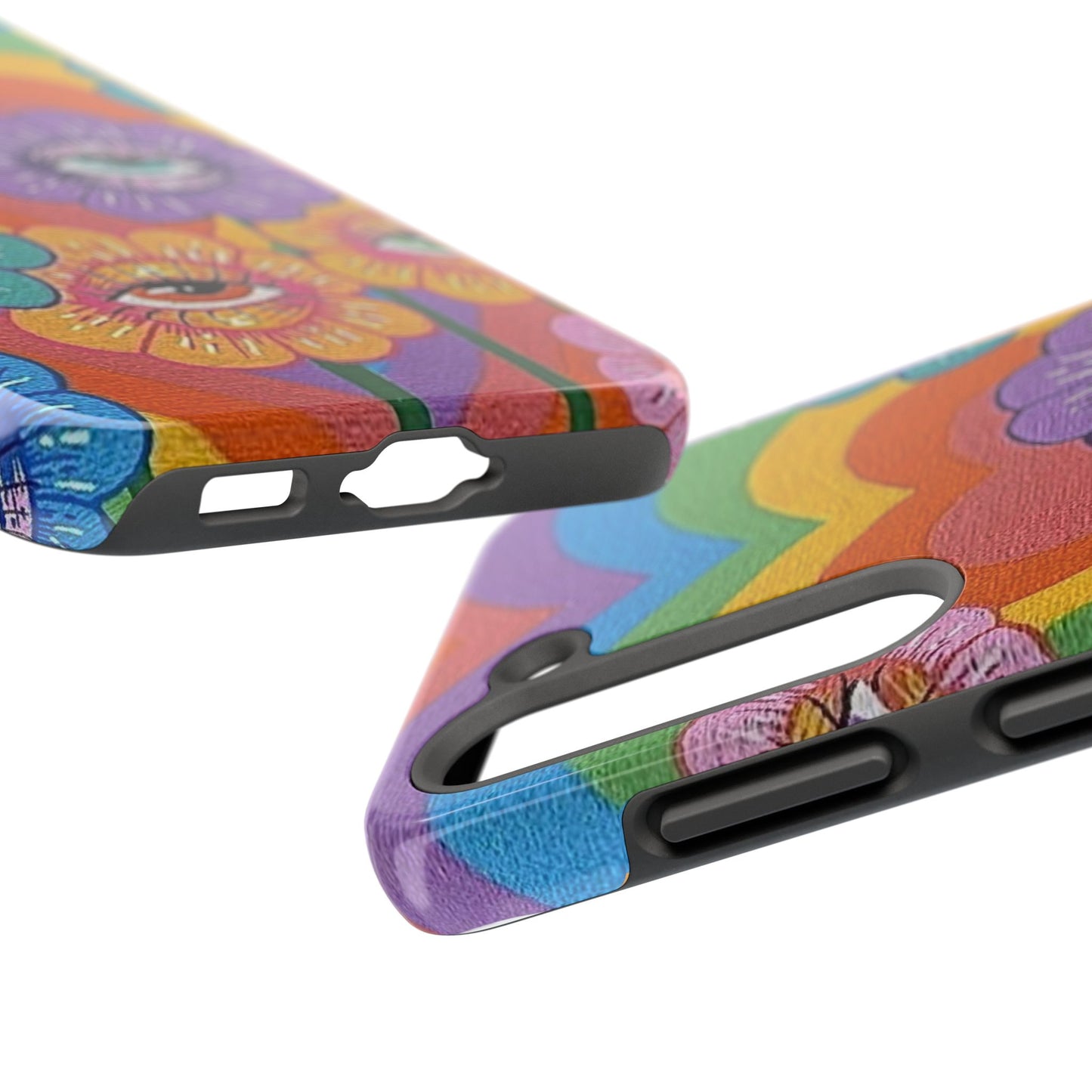 Psychedelic Eye Flower Tough Phone Case — Retro Rainbow Protective iPhone Cover