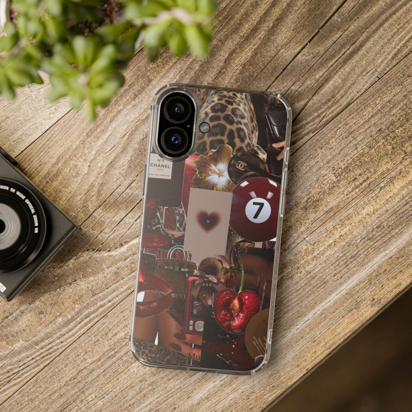 Clear Impact-Resistant Phone Case — Retro Cherry Collage Design