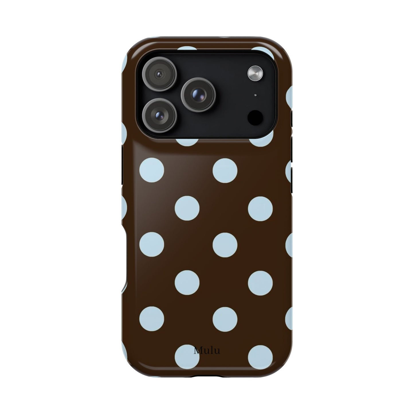 Polka Dot Magnetic Phone Case — Brown with Light Blue Dots, Impact-Resistant