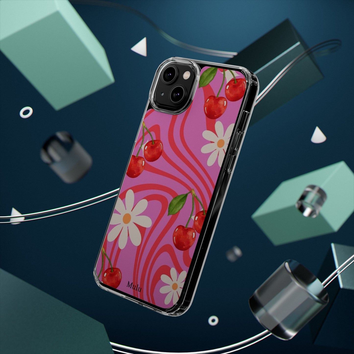 Clear Impact Phone Case — Retro Cherry & Daisy Floral Design