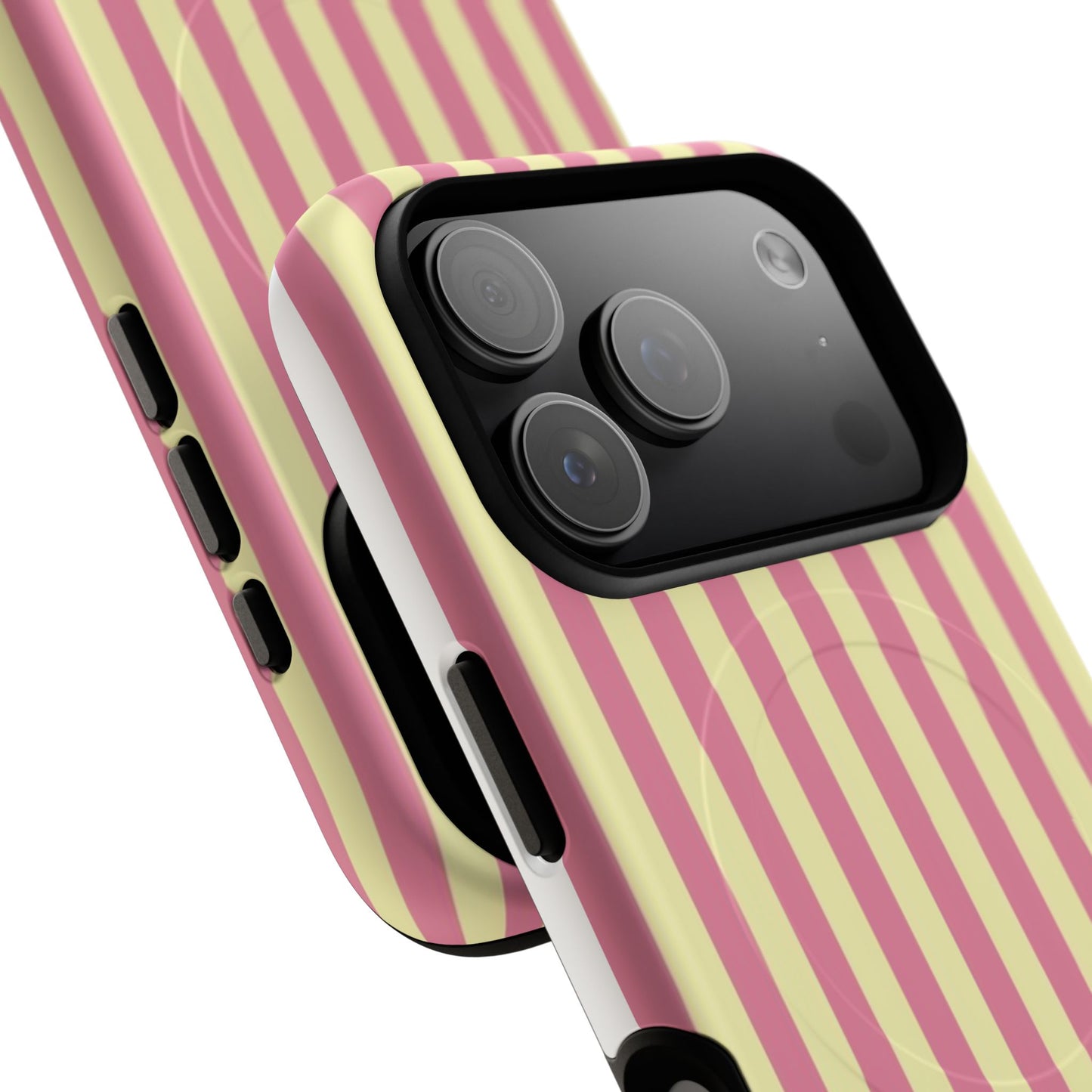 Striped Pink & Yellow Magnetic Tough Phone Case — Retro Pastel Protection