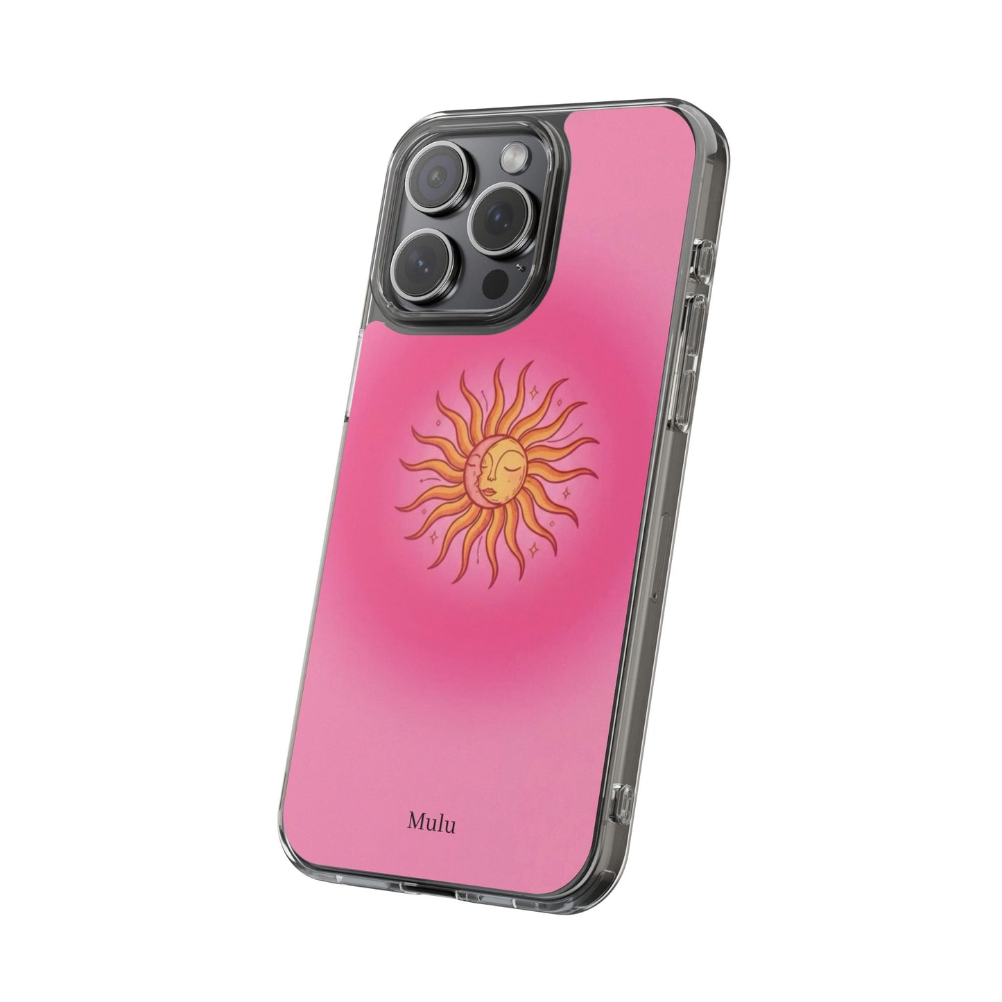 Pink Sun Phone Case — Radiant Sunburst Impact-Resistant Clear Case