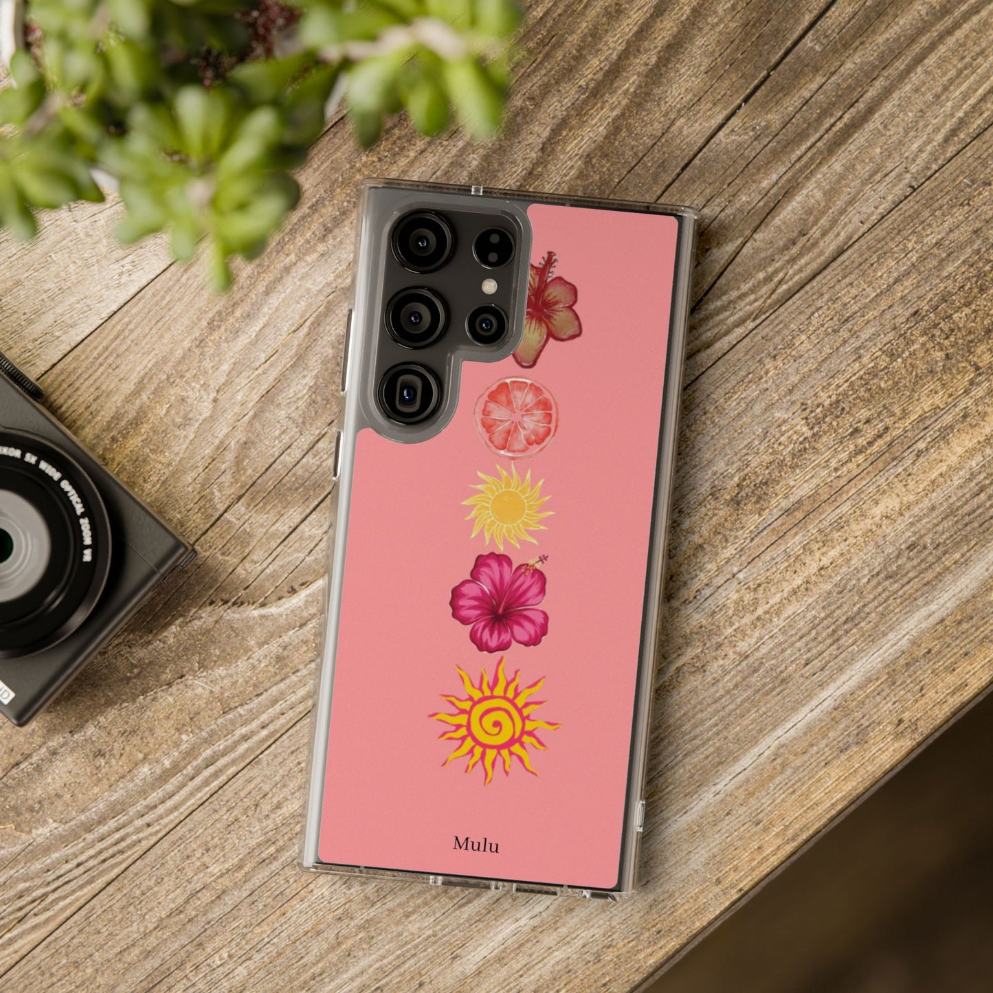 Clear Impact-Resistant Phone Case — Tropical Sun & Hibiscus Floral Design