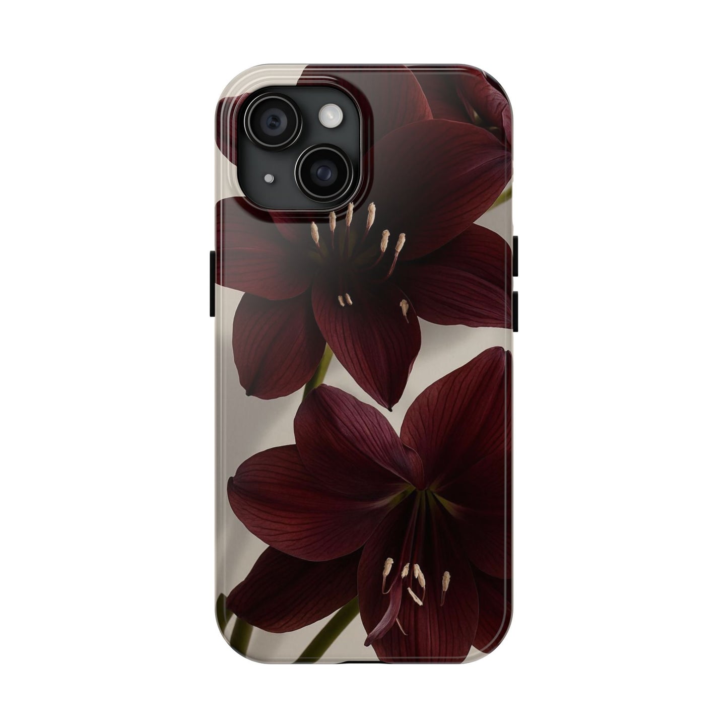 Amaryllis Noir Tough Phone Case — Dark Burgundy Floral Protective Cover